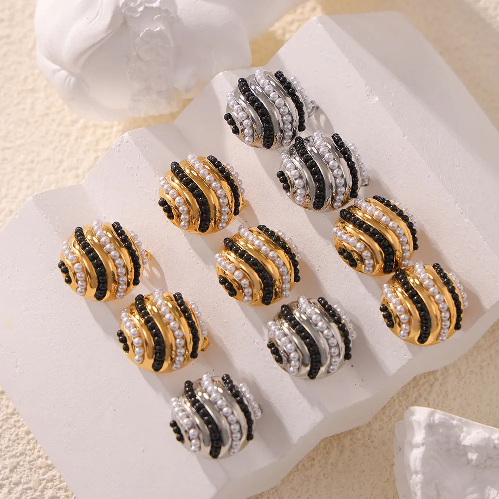 Geometric Retro Multi-Layer Bead Stud Earrings with Titanium Steel