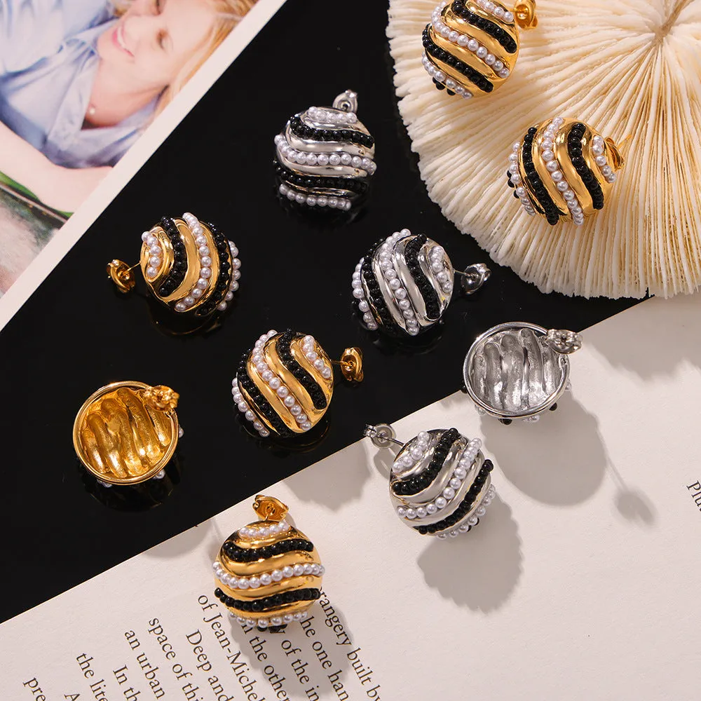 Geometric Retro Multi-Layer Bead Stud Earrings with Titanium Steel