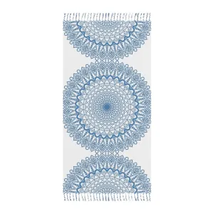 Handmade Mandala Beach Cloth - Steel Blue - Fine Art Hand-Drawn