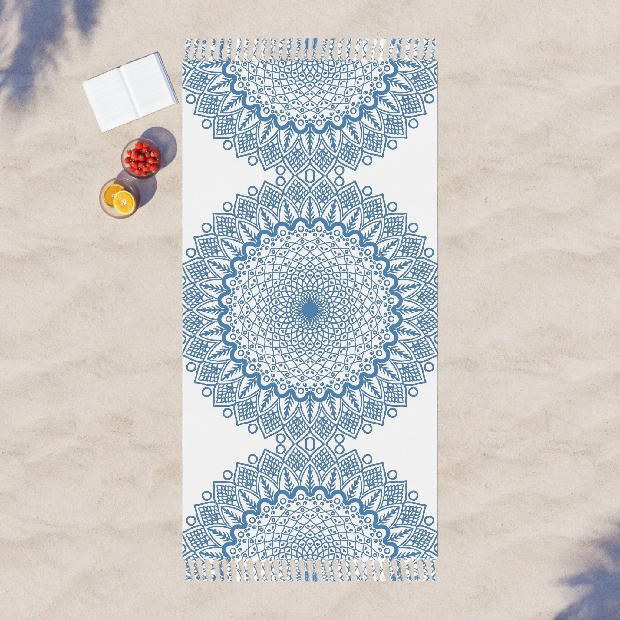 Handmade Mandala Beach Cloth - Steel Blue - Fine Art Hand-Drawn