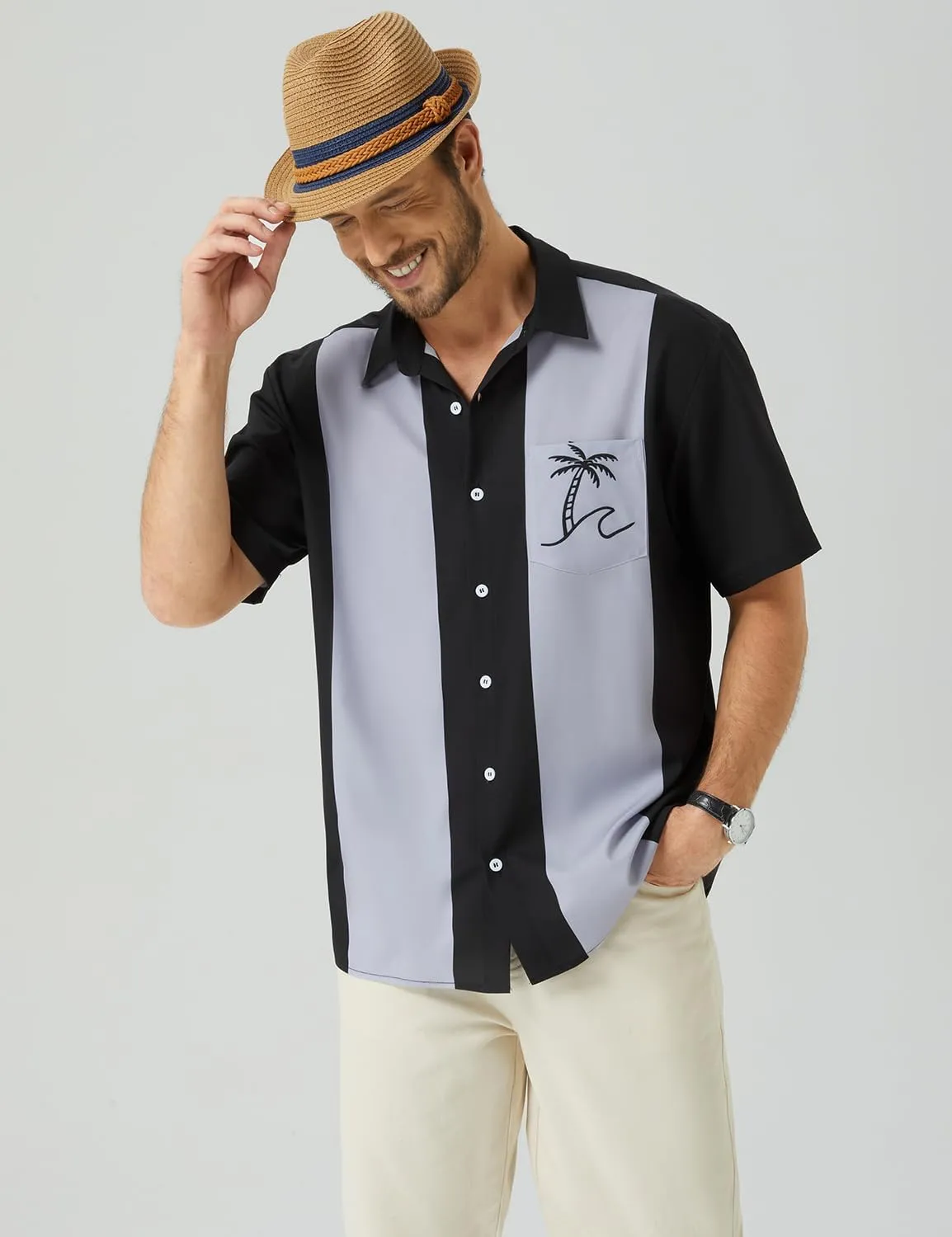 Hardaddy Men's Vintage Bowling Shirt Short Sleeve Button Down Hawaiian Summer Beach Printed Casual Shirts