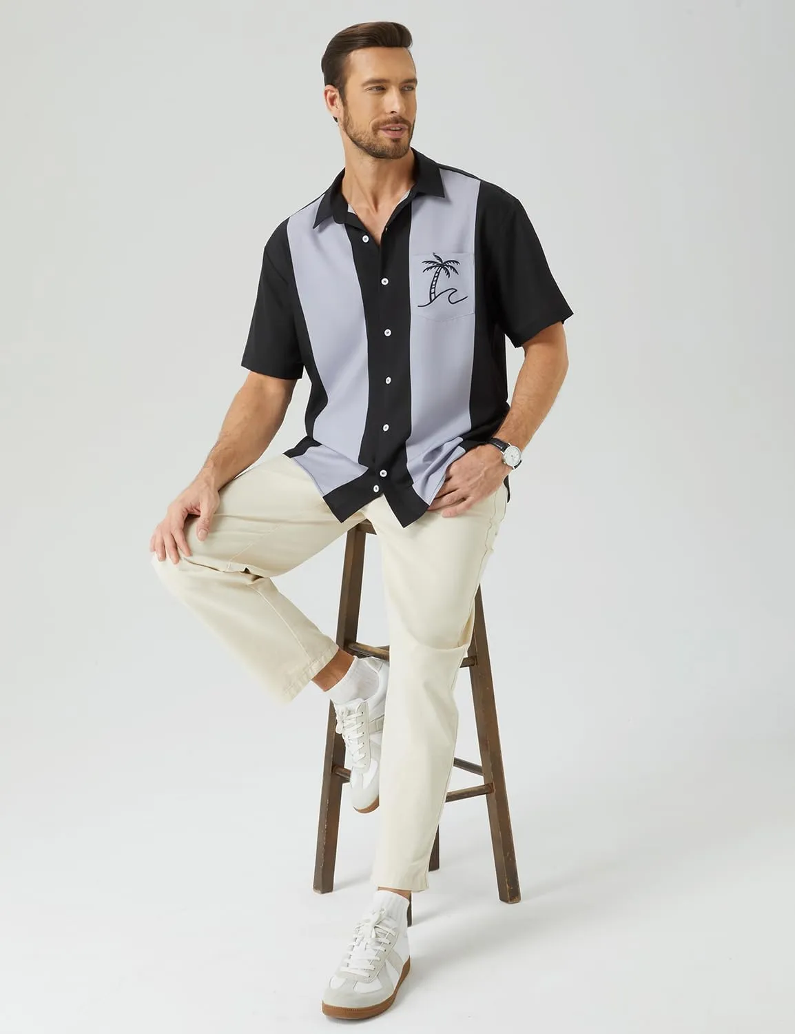 Hardaddy Men's Vintage Bowling Shirt Short Sleeve Button Down Hawaiian Summer Beach Printed Casual Shirts