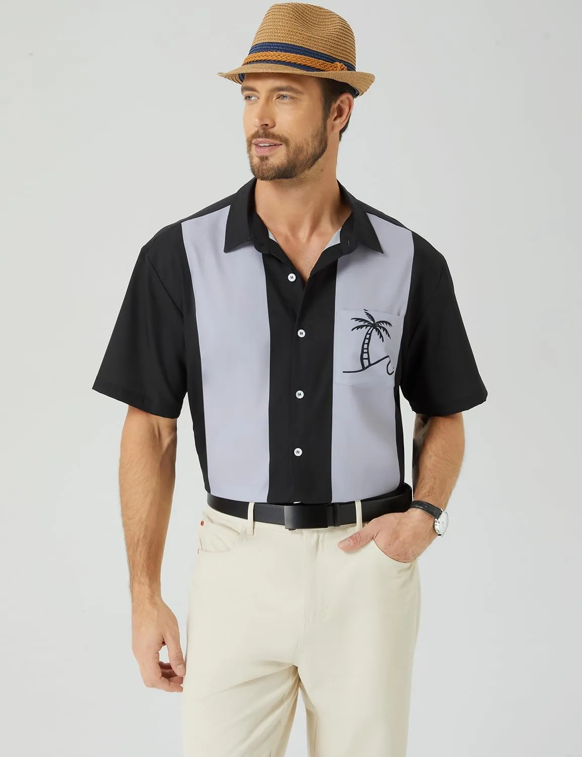 Hardaddy Men's Vintage Bowling Shirt Short Sleeve Button Down Hawaiian Summer Beach Printed Casual Shirts