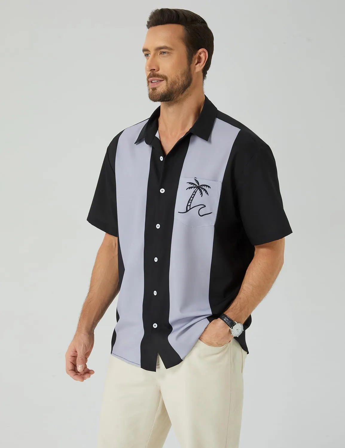 Hardaddy Men's Vintage Bowling Shirt Short Sleeve Button Down Hawaiian Summer Beach Printed Casual Shirts