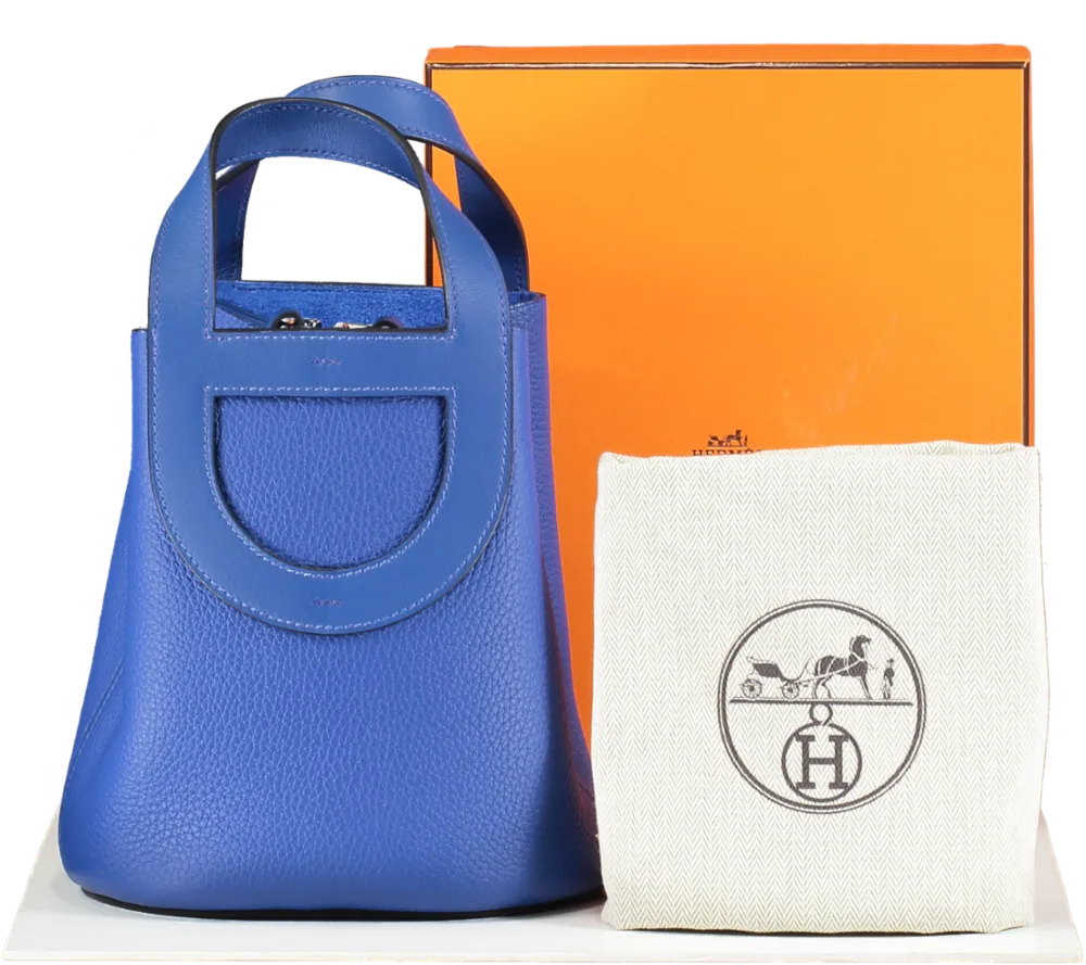 Herms In The Loop 18 Taurillon Clemence Leather Bleu Royale Bag with palladium hardware BOX FRESH