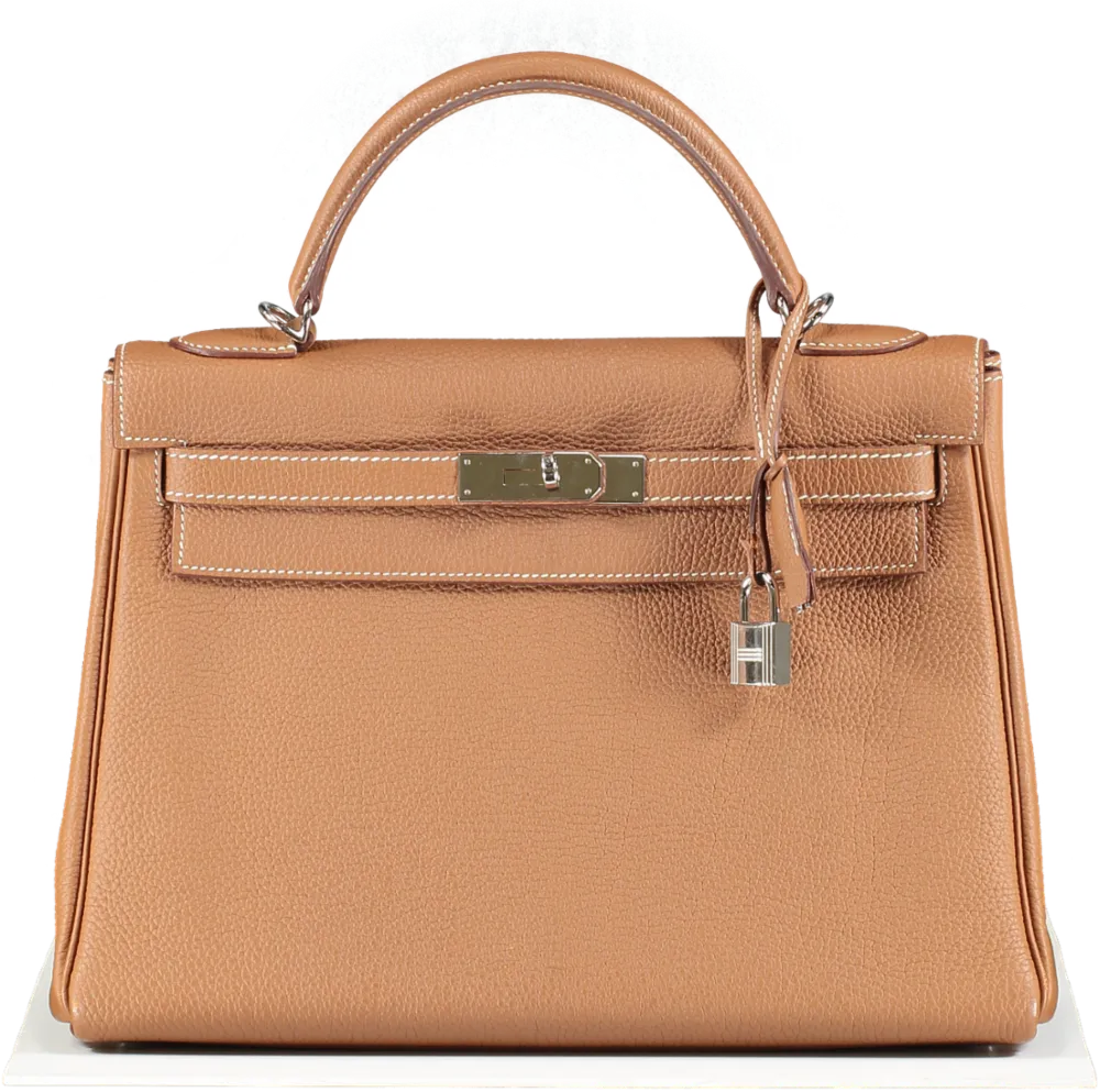 Herms Kelly 32 Gold Togo Leather with Palladium Hardware Handbag