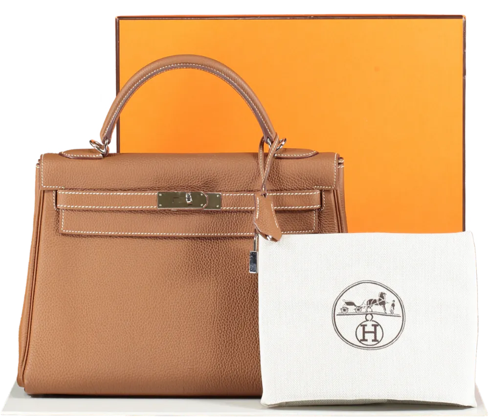Herms Kelly 32 Gold Togo Leather with Palladium Hardware Handbag