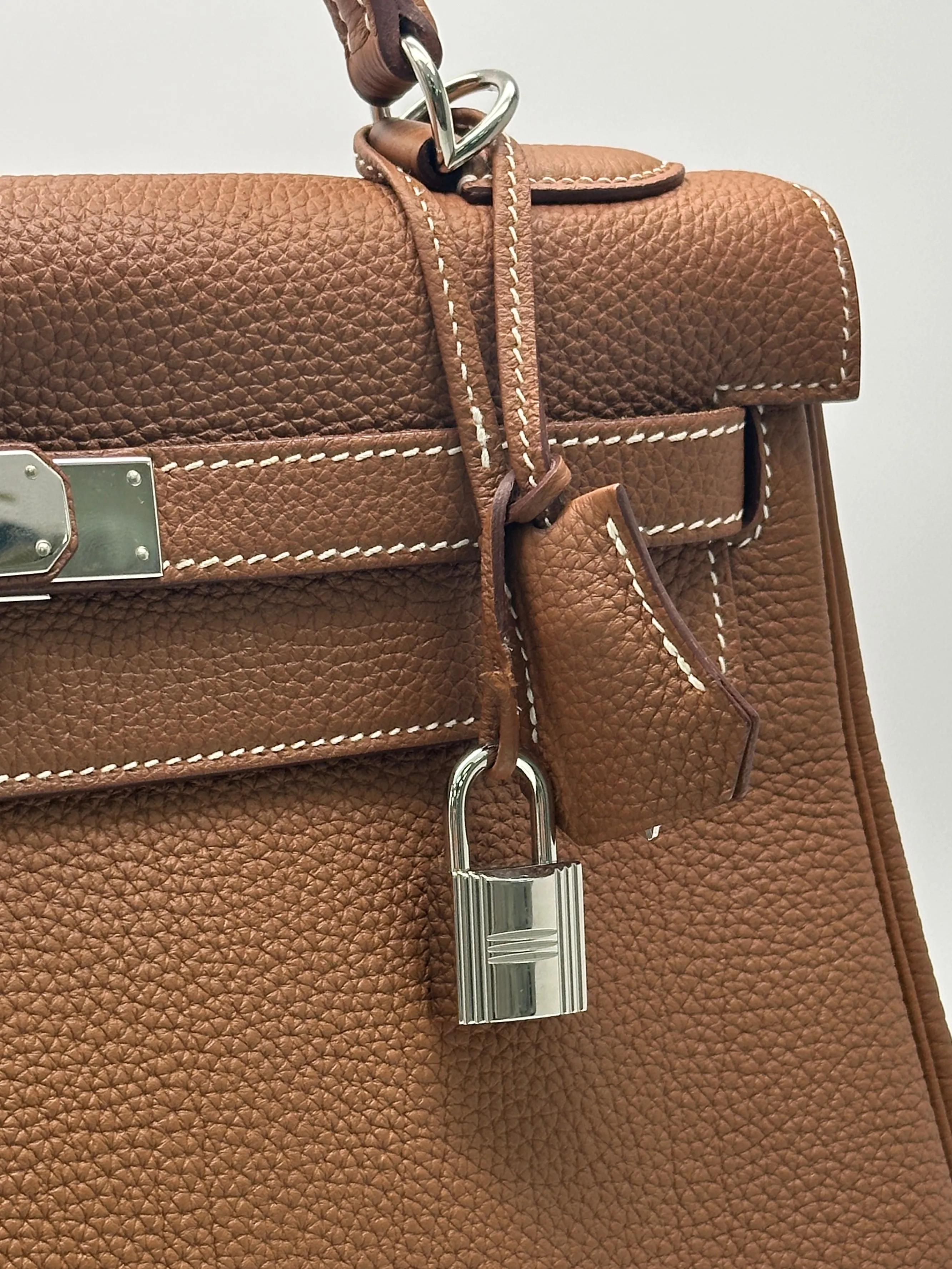 Herms Kelly 32 Gold Togo Leather with Palladium Hardware Handbag