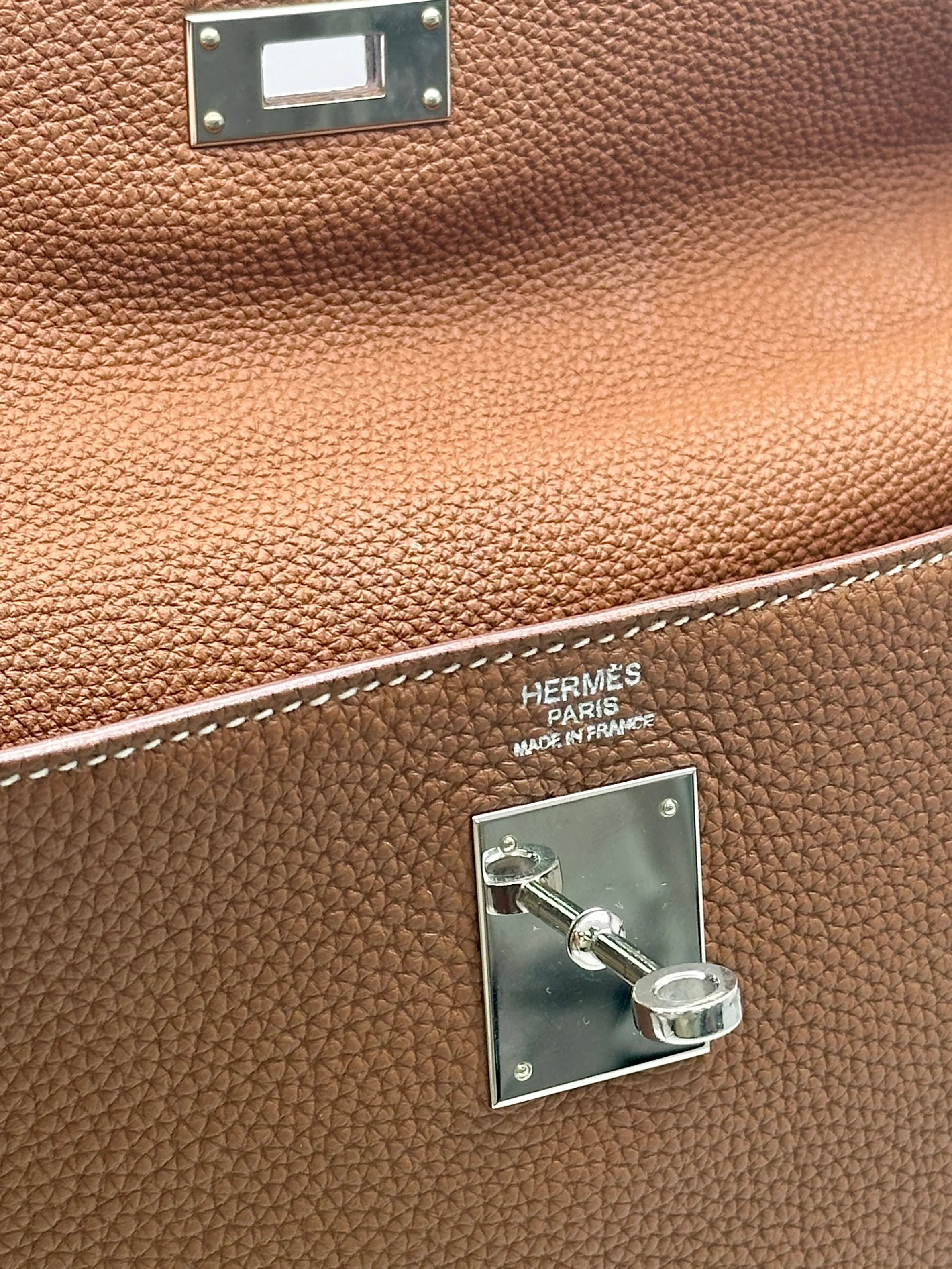 Herms Kelly 32 Gold Togo Leather with Palladium Hardware Handbag