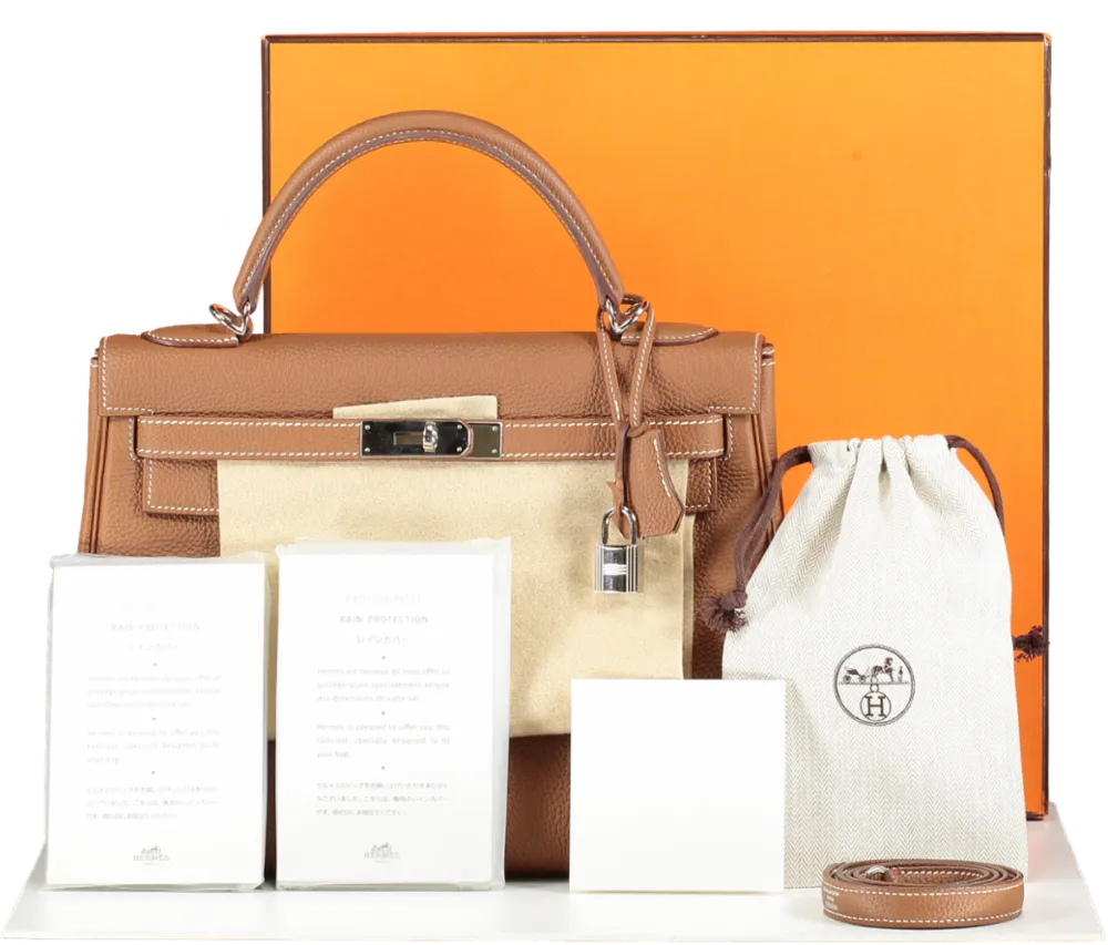 Herms Kelly 32 Gold Togo Leather with Palladium Hardware Handbag