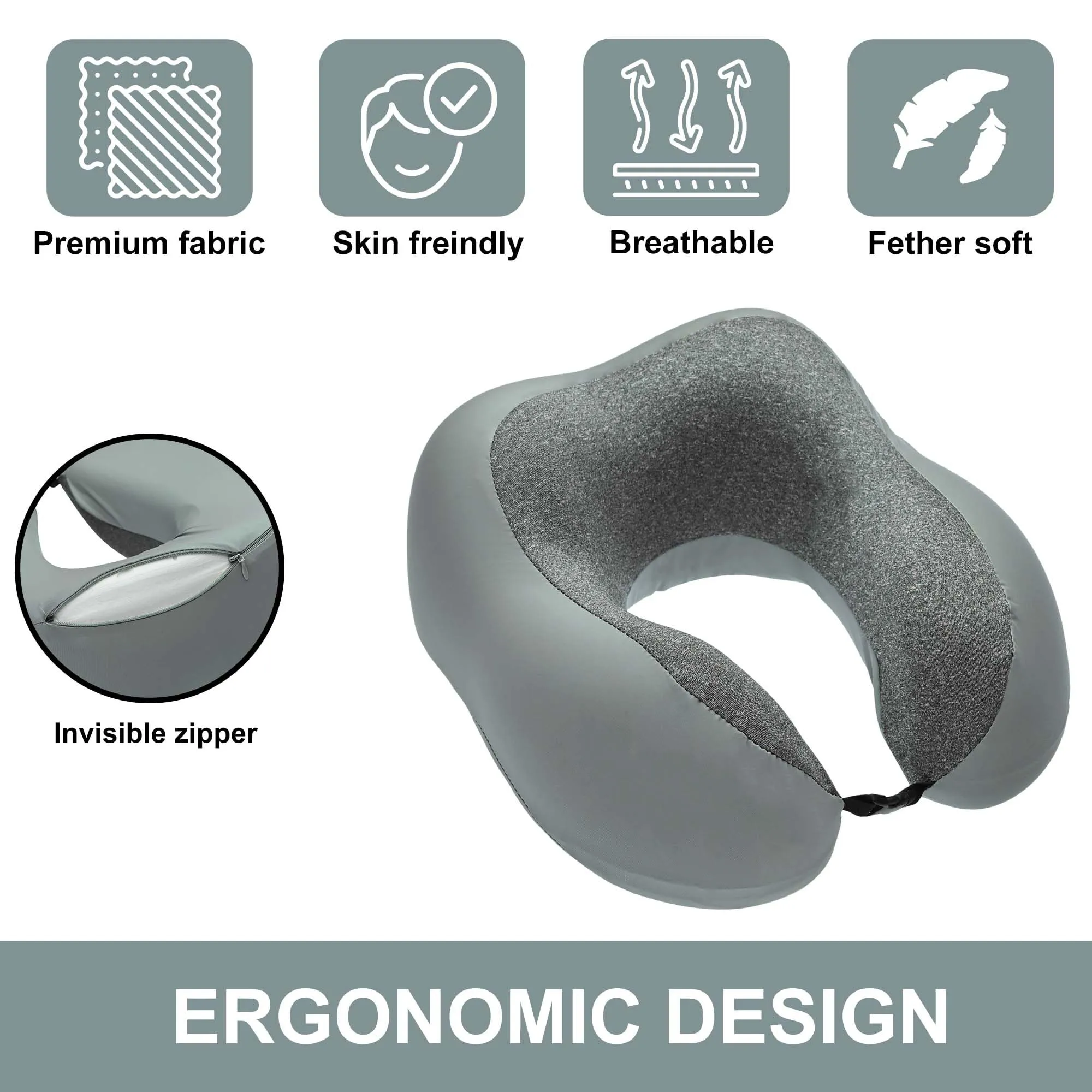 Homestic Soft Microfiber U Shaped Semicircular & Portable Sleeping Neck Pillow for Pain & Headrest | Neck Rest for Travel | Neck Band Supporter for Men's & Women's | U23007, Grey