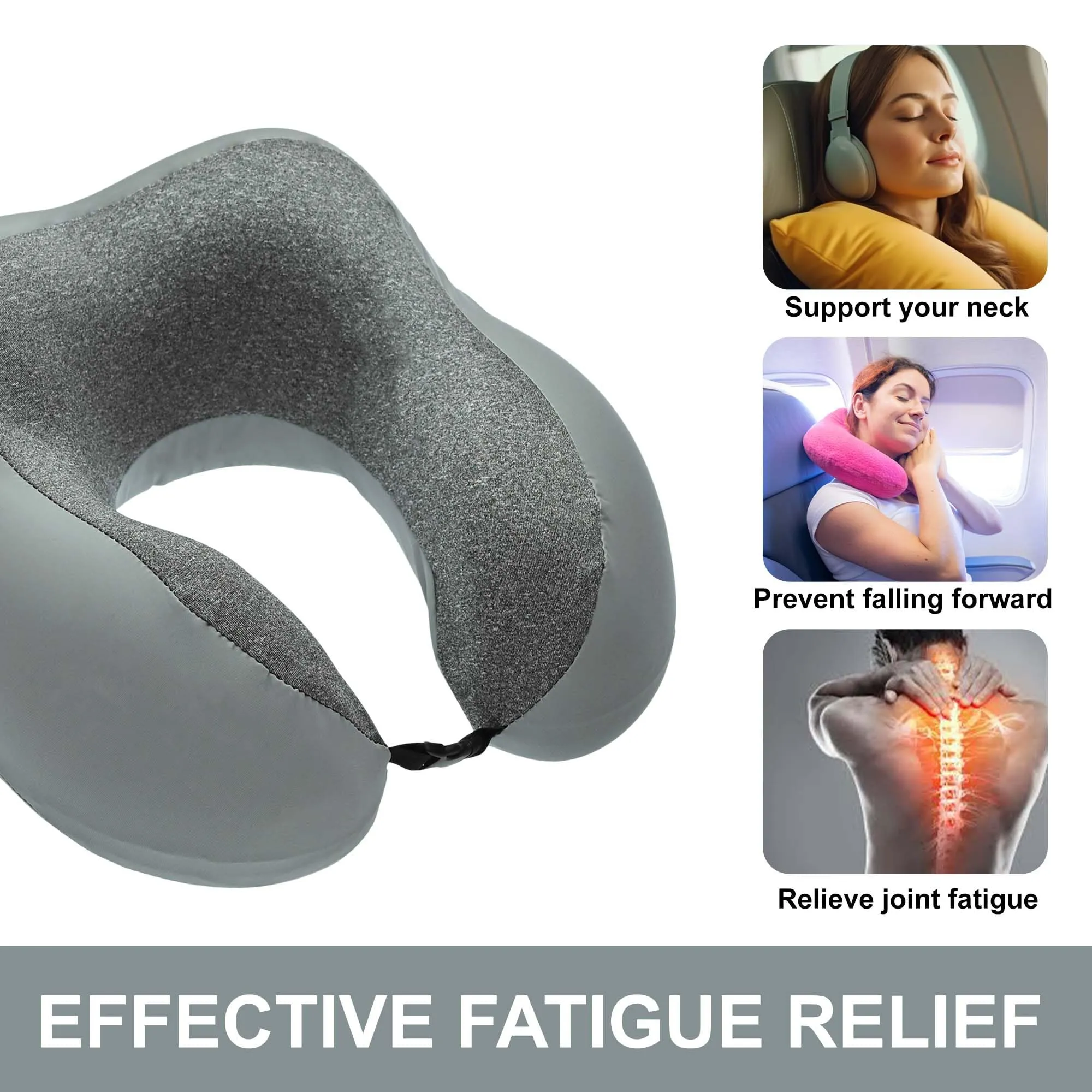 Homestic Soft Microfiber U Shaped Semicircular & Portable Sleeping Neck Pillow for Pain & Headrest | Neck Rest for Travel | Neck Band Supporter for Men's & Women's | U23007, Grey