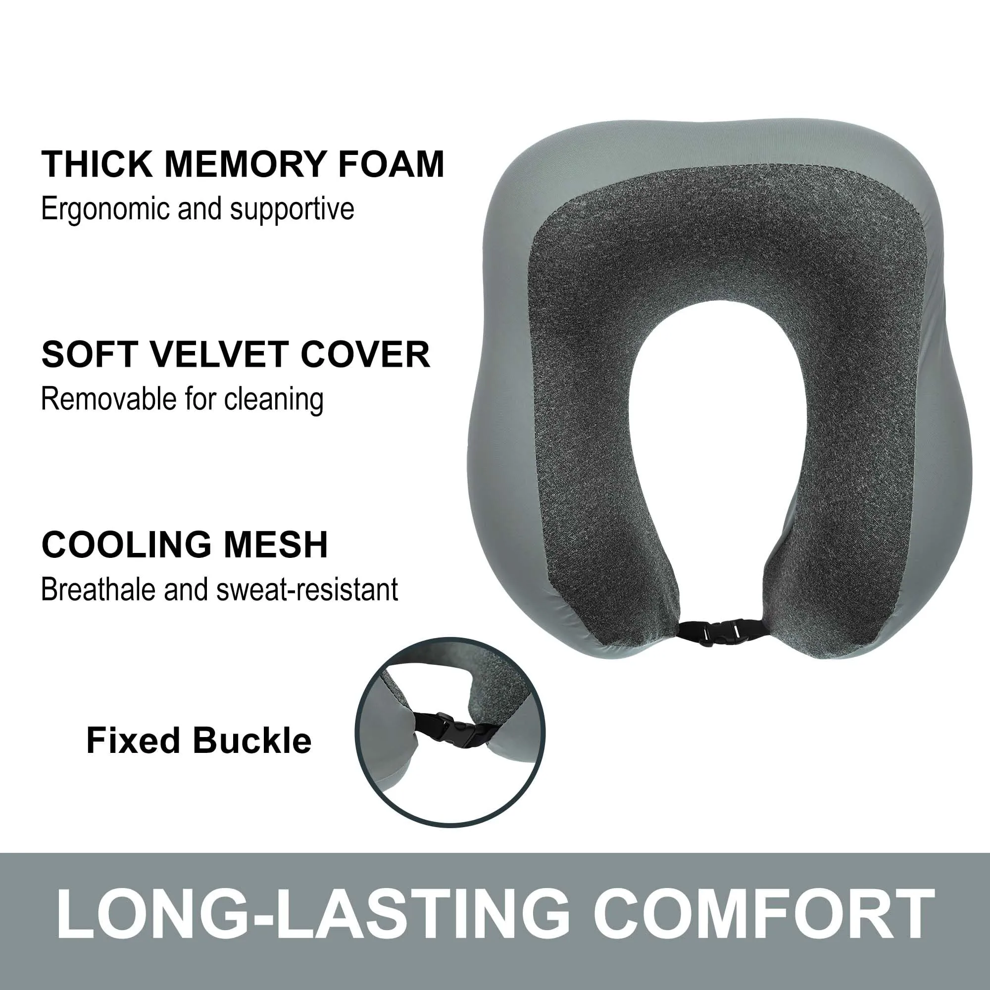 Homestic Soft Microfiber U Shaped Semicircular & Portable Sleeping Neck Pillow for Pain & Headrest | Neck Rest for Travel | Neck Band Supporter for Men's & Women's | U23007, Grey