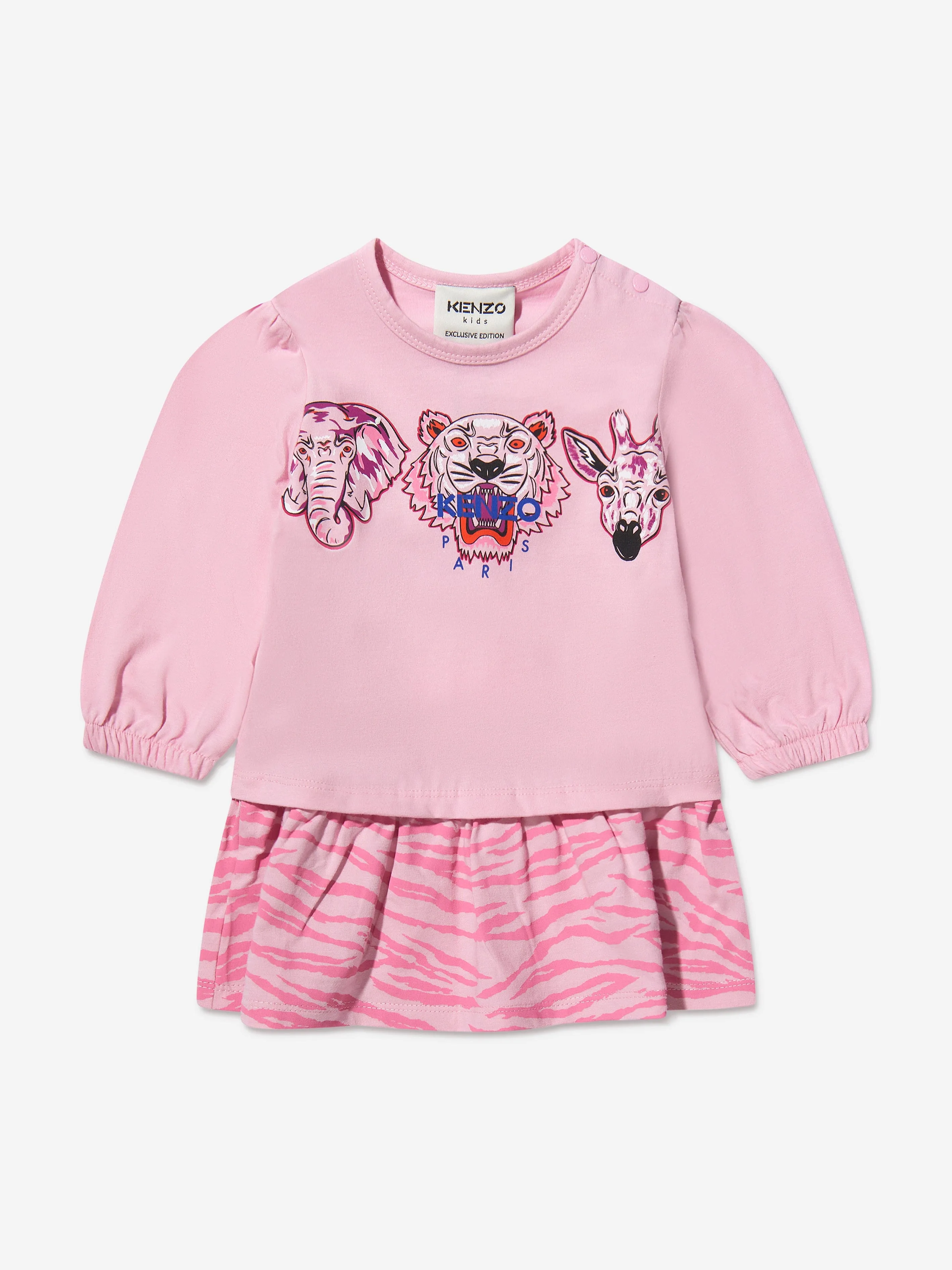 KENZO Baby Girls Long Sleeve Tiger Dress