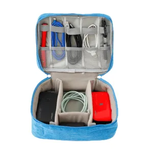 Kuber Industries Travel Organizer For Electronic Accessories|Multipurpose Pouch|Adapter, Cable, Gadget Organizer|Two Comparment With Zipper|Great For Traveling (Blue)