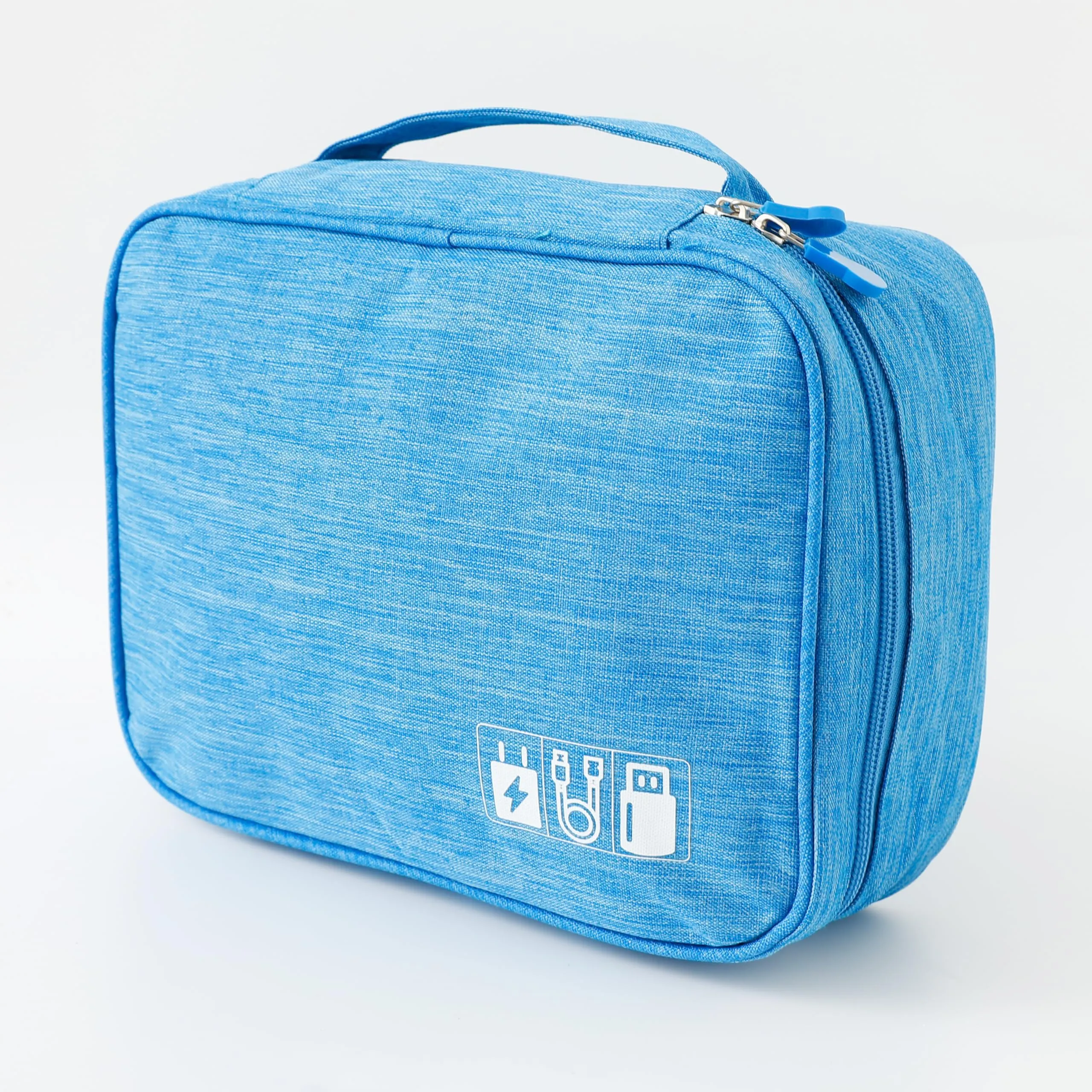 Kuber Industries Travel Organizer For Electronic Accessories|Multipurpose Pouch|Adapter, Cable, Gadget Organizer|Two Comparment With Zipper|Great For Traveling (Blue)