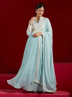 Libas Art Blue Yoke Design Georgette Anarkali Suit With Dupatta