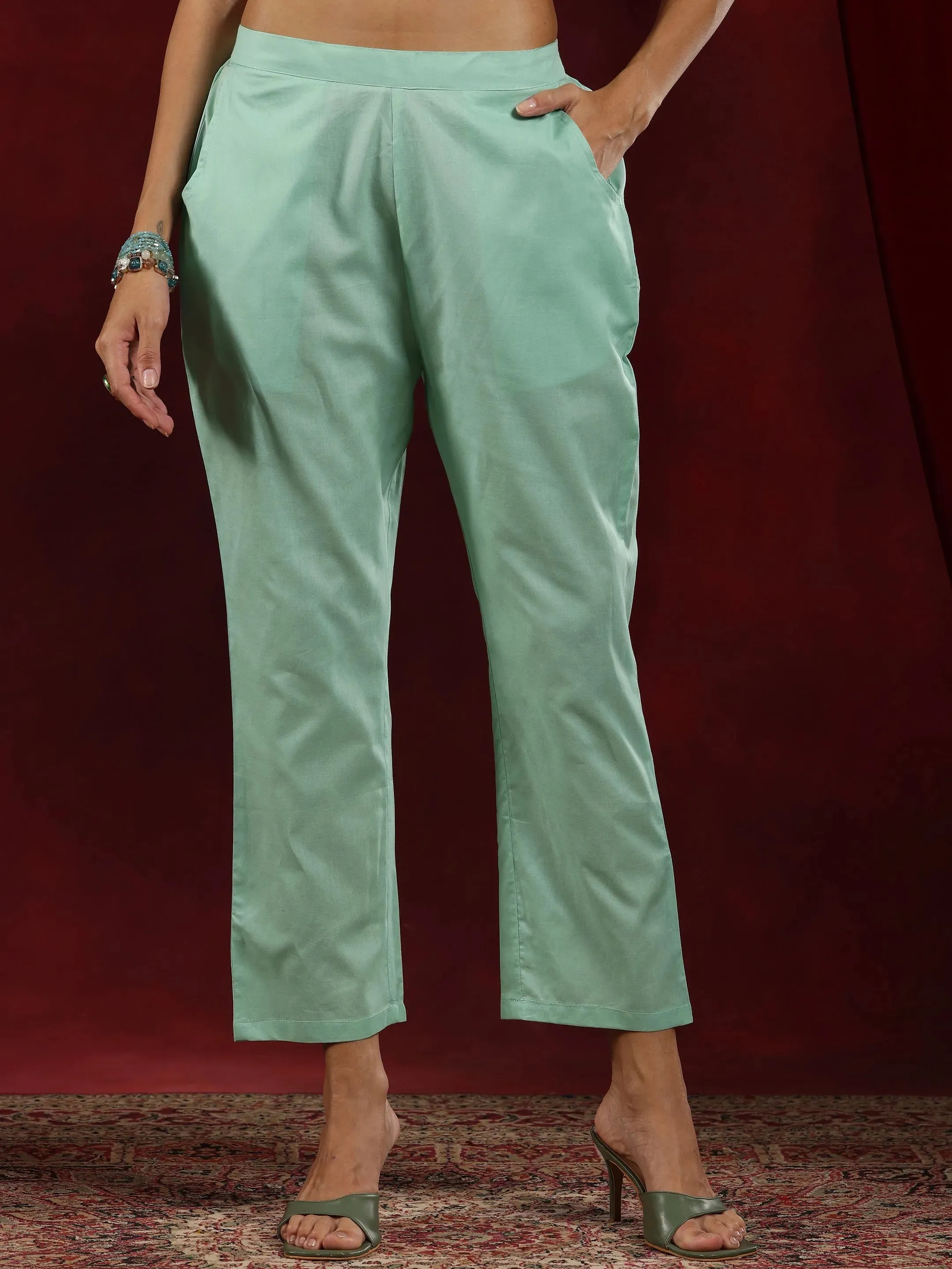Libas Art Sea Green Embroidered Chanderi Silk Straight Suit With Dupatta