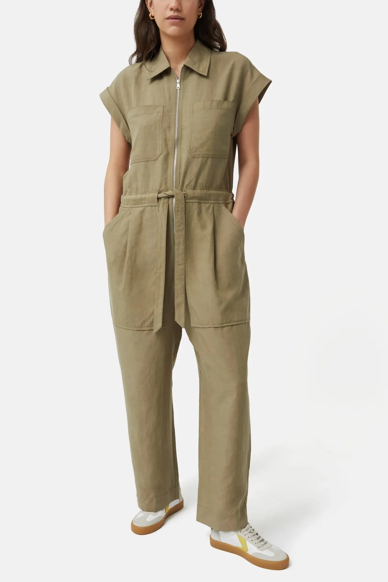 Linen Blend Utility Jumpsuit