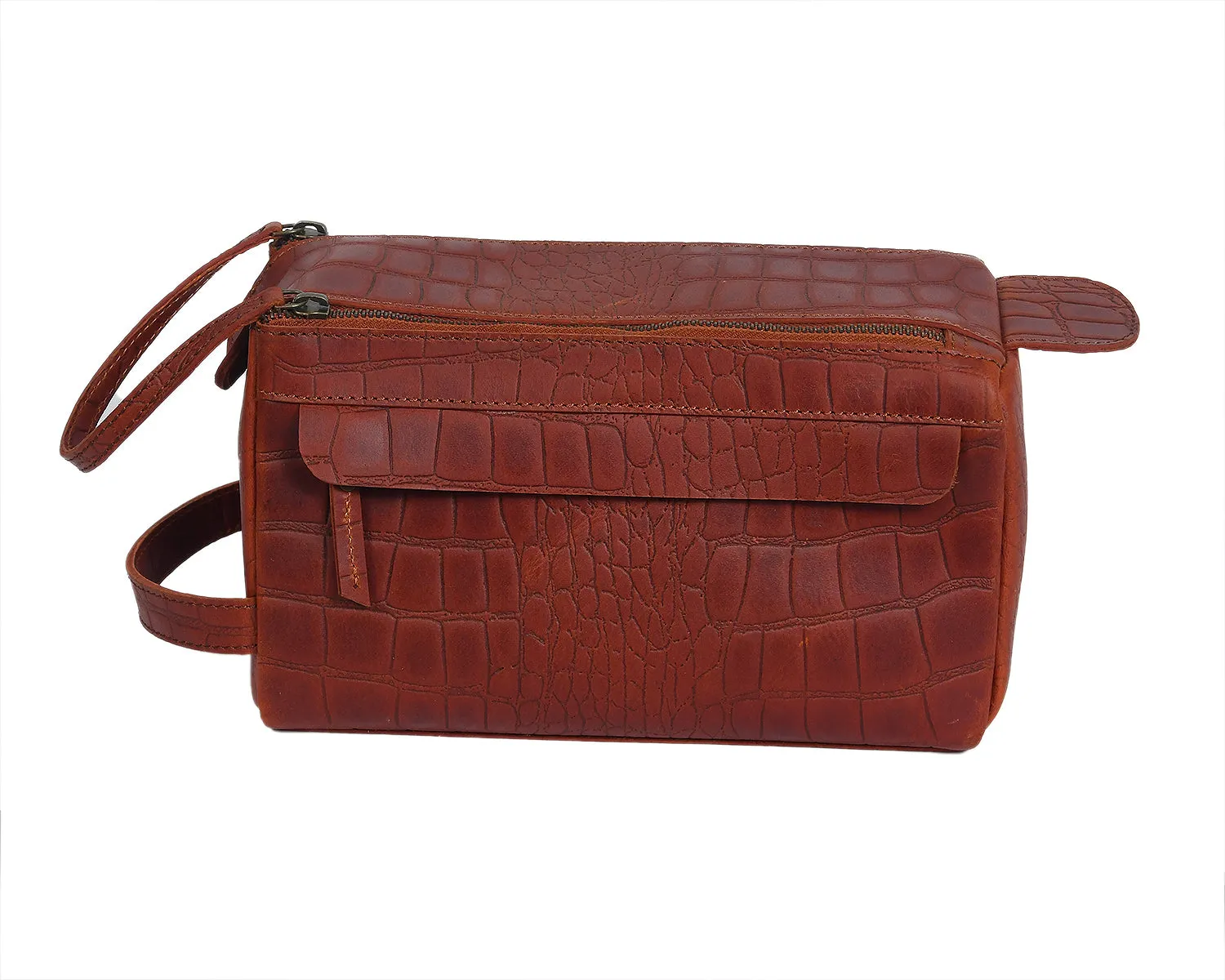 Luxury Brown Leather Toilet Bag: Organize in Style. Art: BG-1395