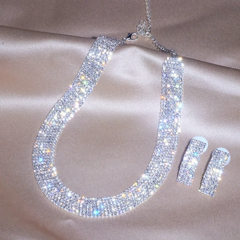 Luxury Classic Female Engagement Jewelry Fashion Crystal Necklace Earrings Set Wedding Party Bridal Jewelry Sets Bijoux