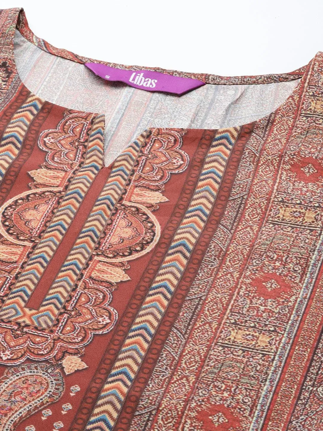 Maroon Printed Crepe Straight Kurta With Trousers & Dupatta