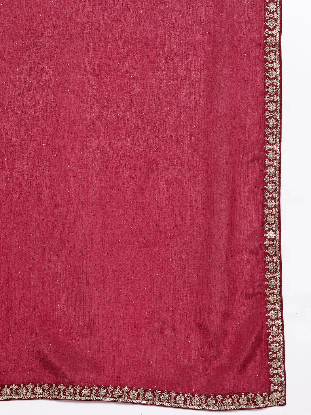 Maroon Printed Silk Blend Straight Kurta With Trousers & Dupatta