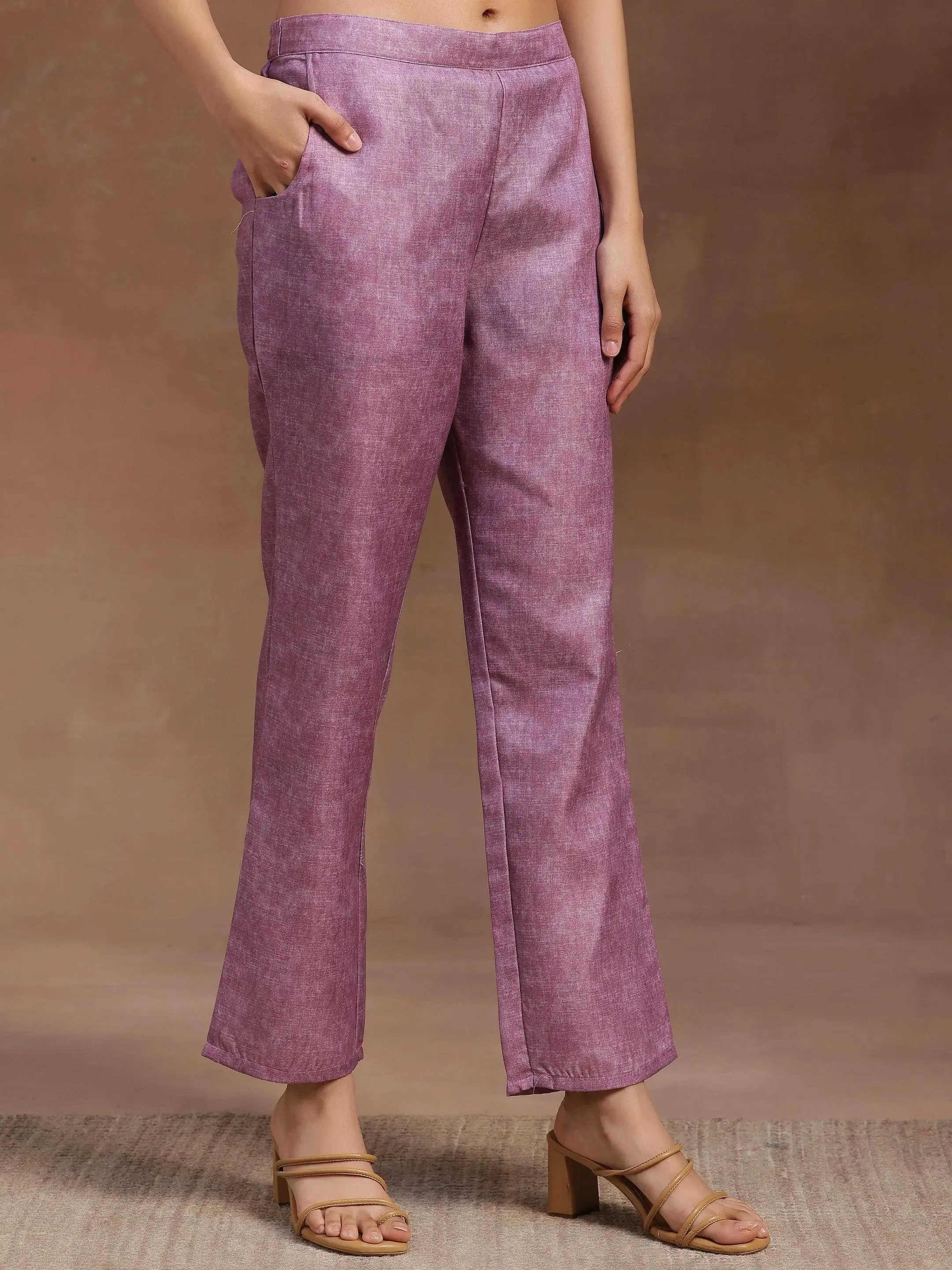 Mauve Yoke Design Cotton Straight Suit With Dupatta