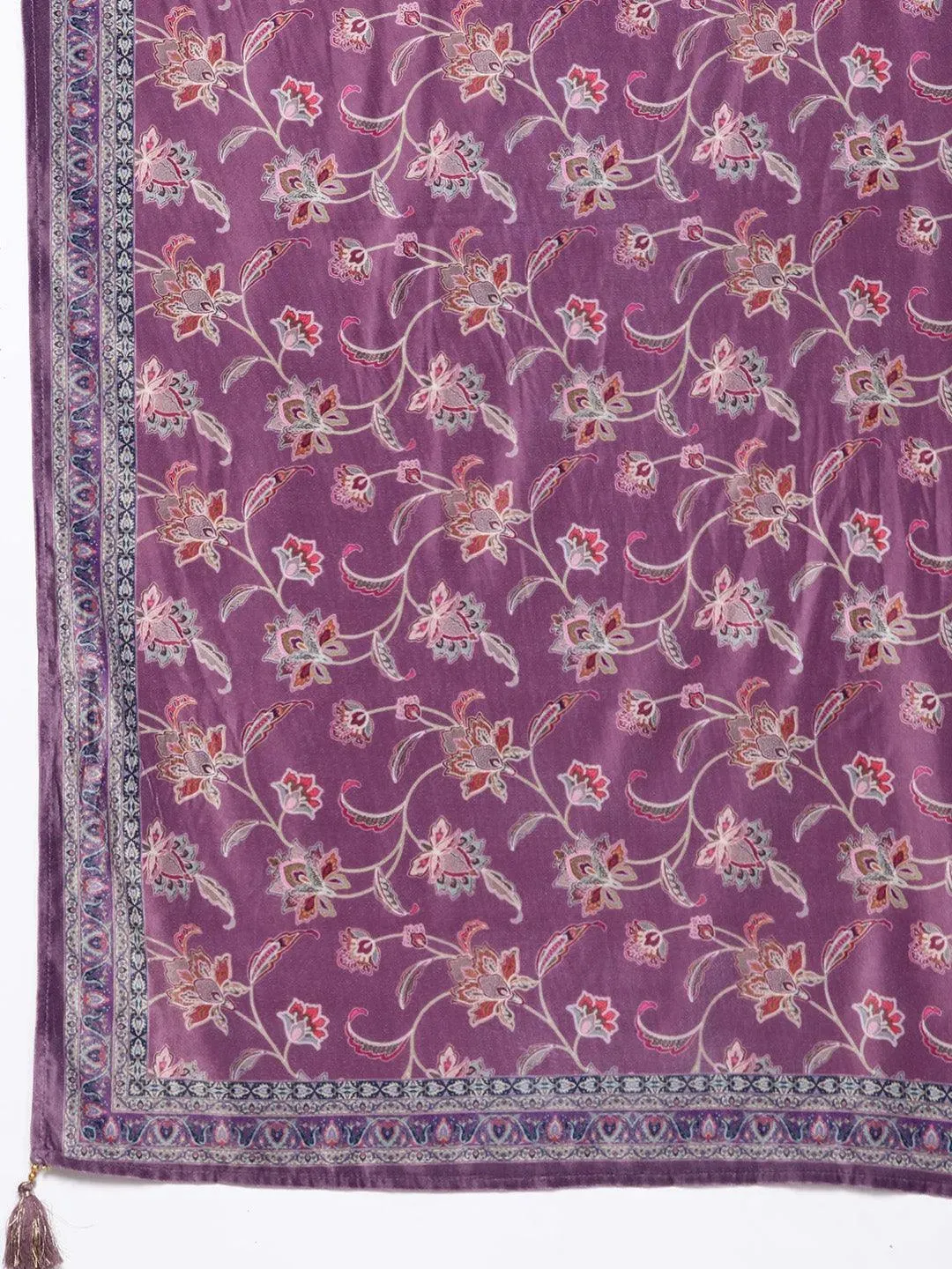 Mauve Yoke Design Velvet Straight Suit With Dupatta