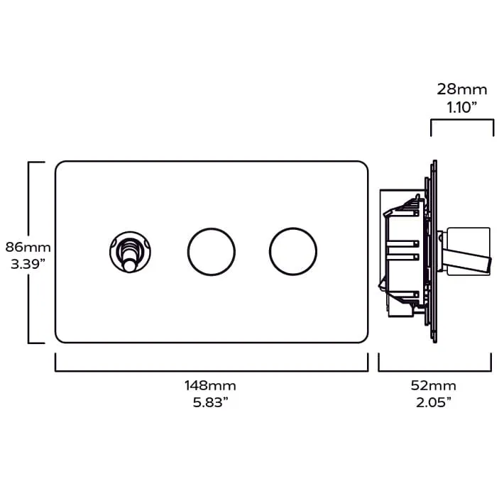 MAXWELL 3G Smooth Mixed Light Switch 1 Toggle / 2 Dimmer - Brass