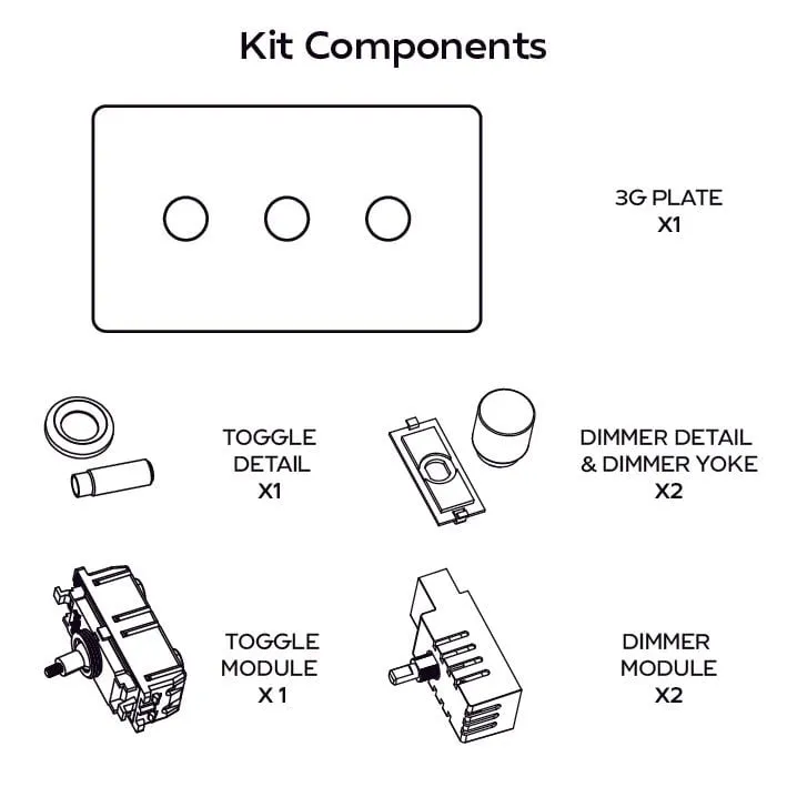 MAXWELL 3G Smooth Mixed Light Switch 1 Toggle / 2 Dimmer - Brass