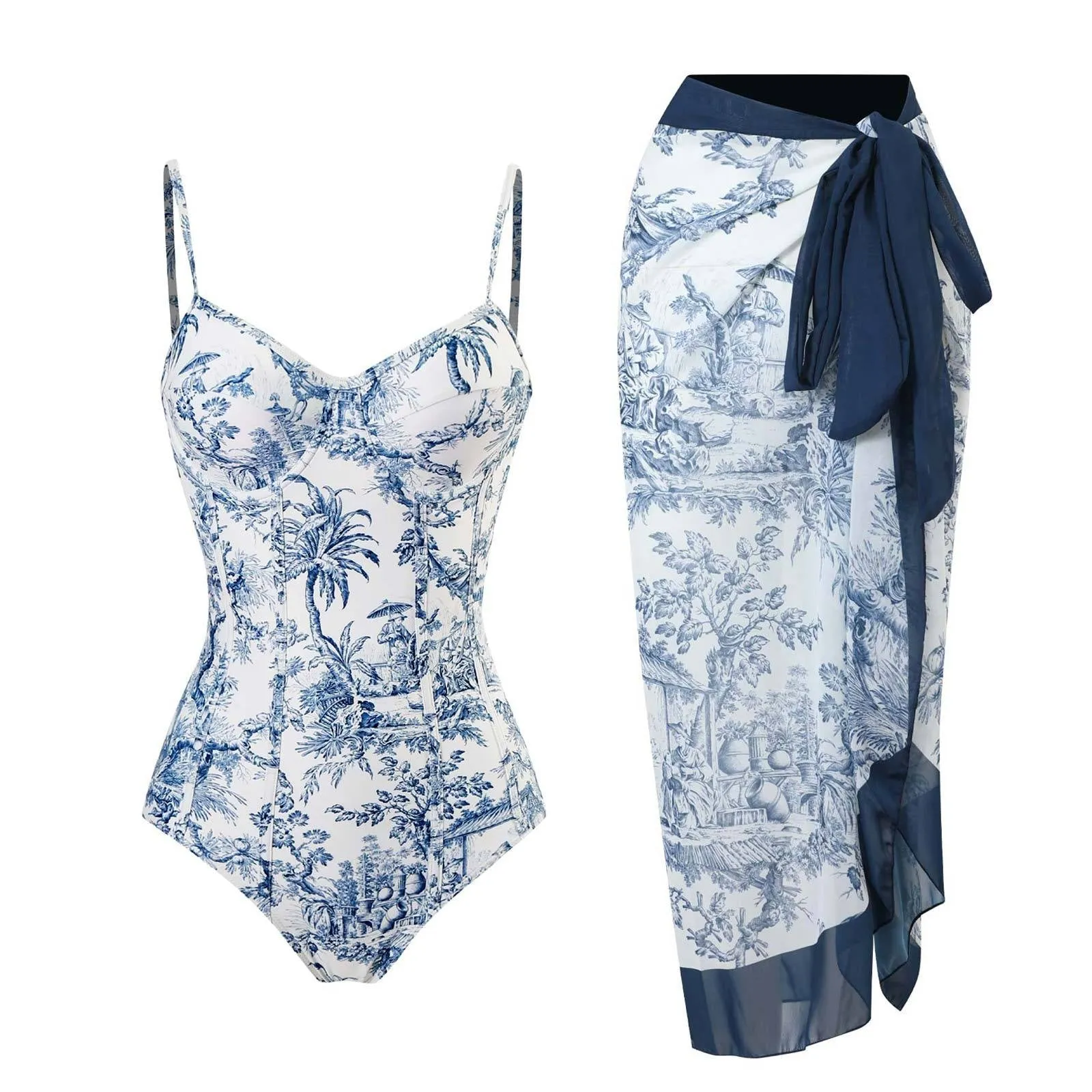 Monokini Sea Blue Swimwear with Sarong By Sinderella