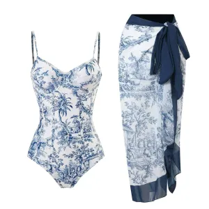 Monokini Sea Blue Swimwear with Sarong By Sinderella