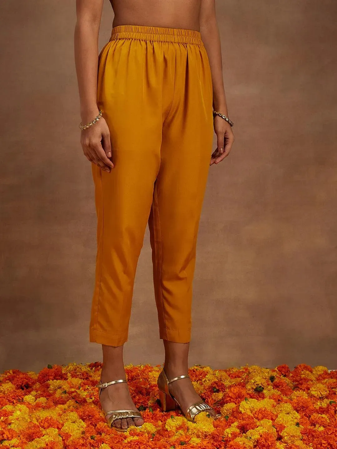 Mustard Yoke Design Silk Blend Anarkali Suit With Dupatta