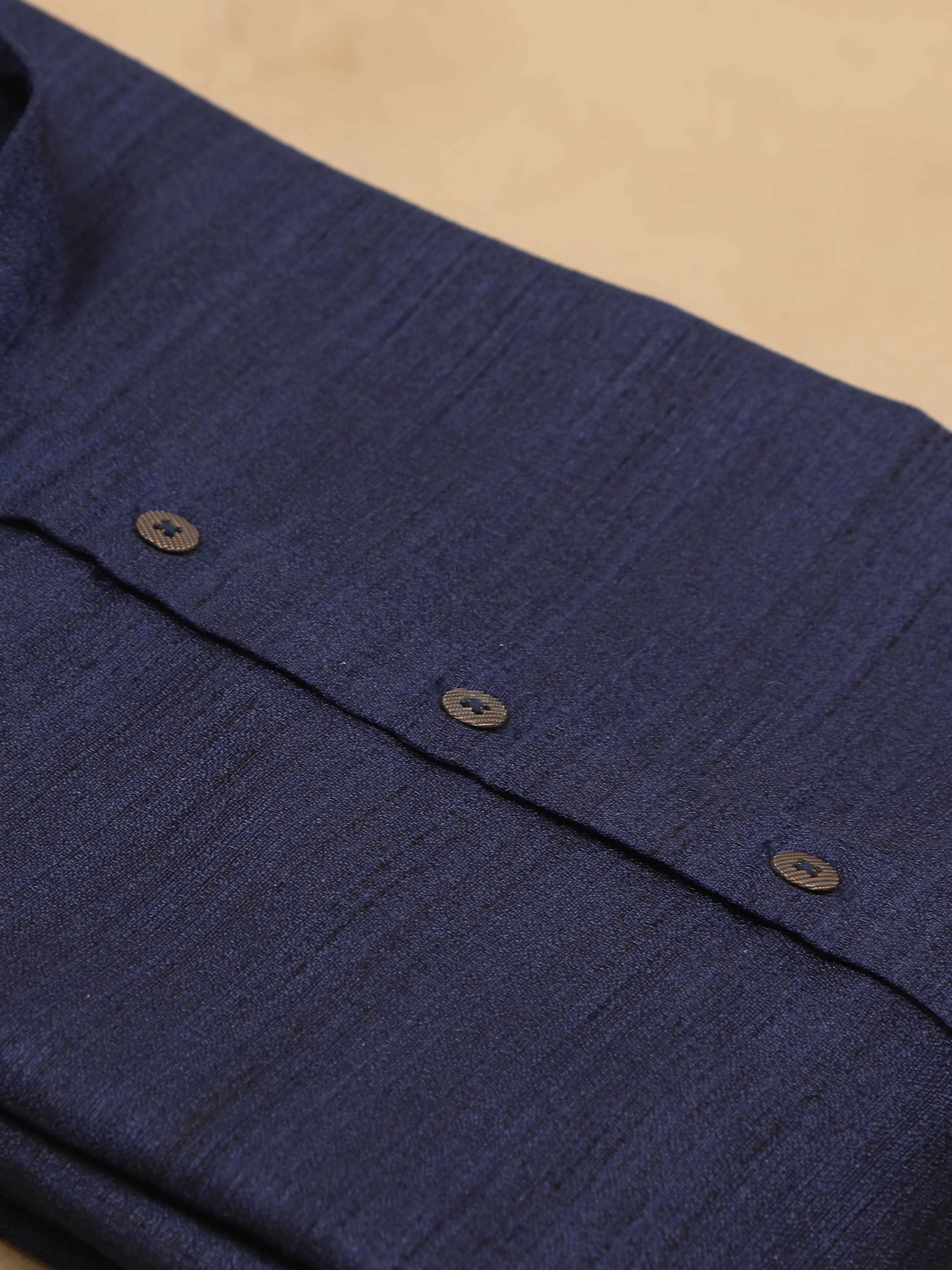 Navy Blue Self Textured Long Kurta