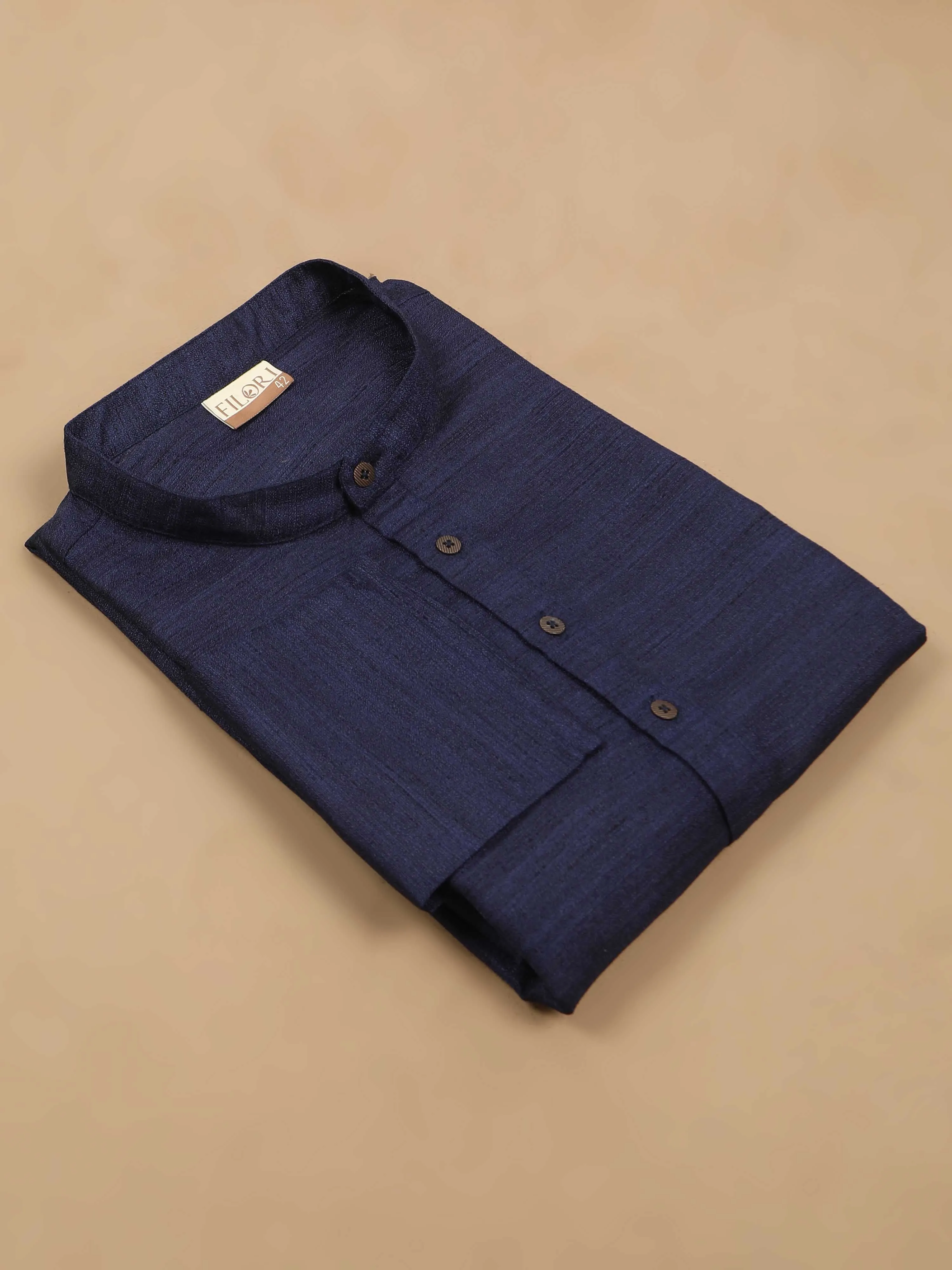 Navy Blue Self Textured Long Kurta