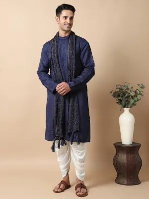 Navy Blue Self Textured Long Kurta