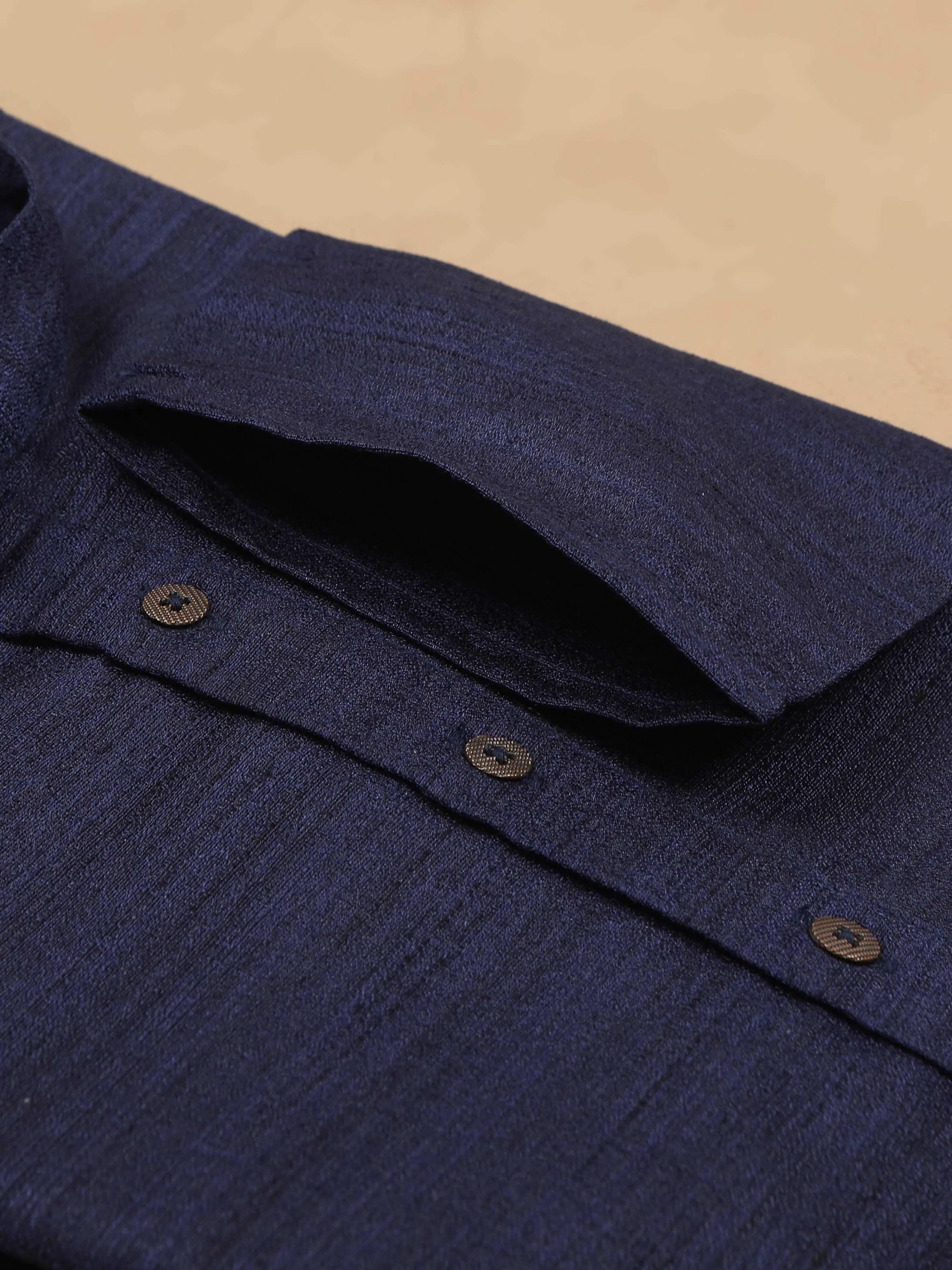 Navy Blue Self Textured Long Kurta