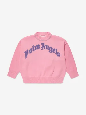 Palm Angels Girls Curved Logo Sweatshirt in Pink