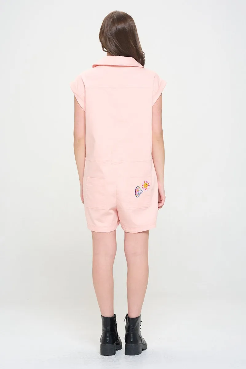 Patchwork Detail Utility Romper