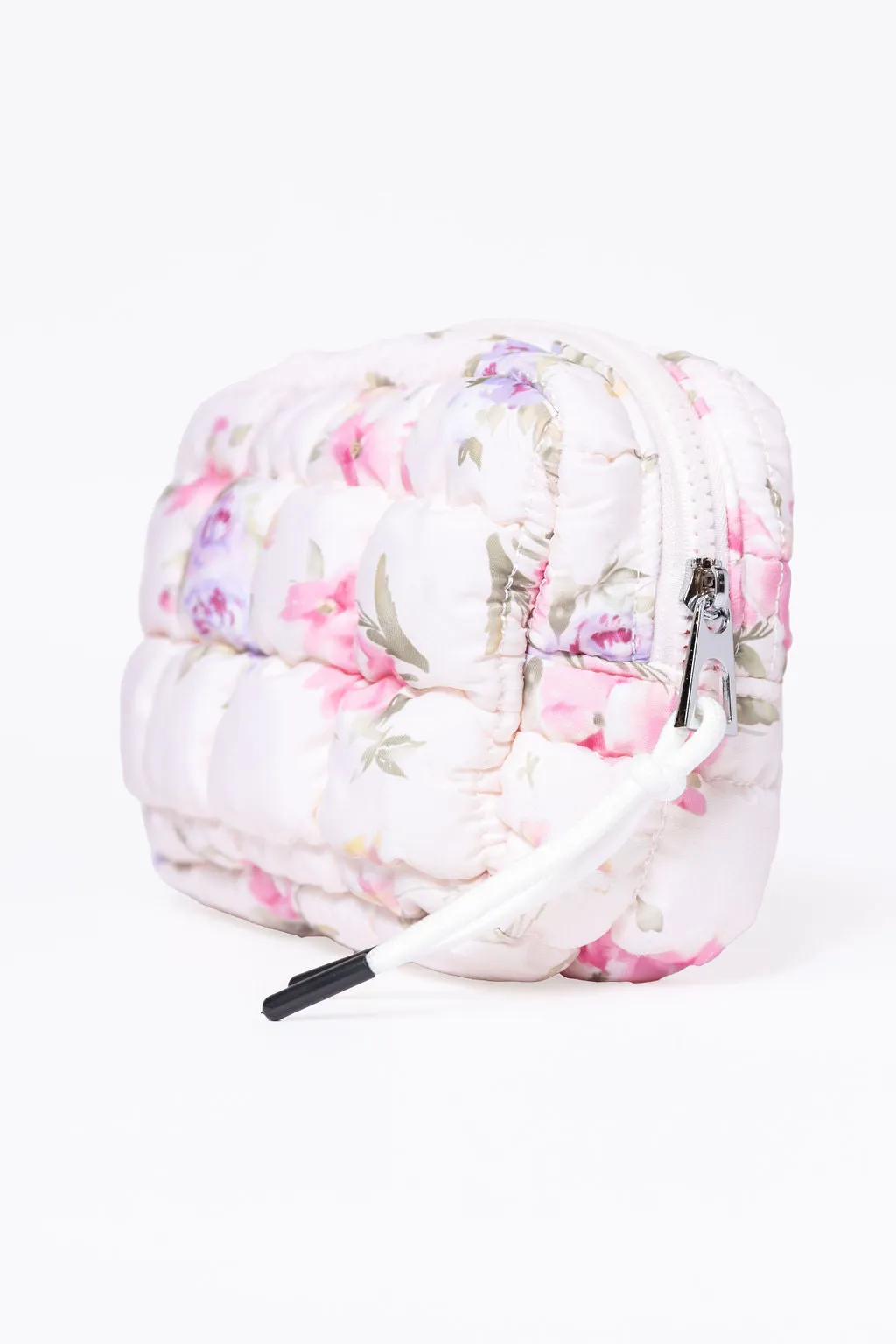Pink Floral Quilted Puffy Cosmetic Bag SALE