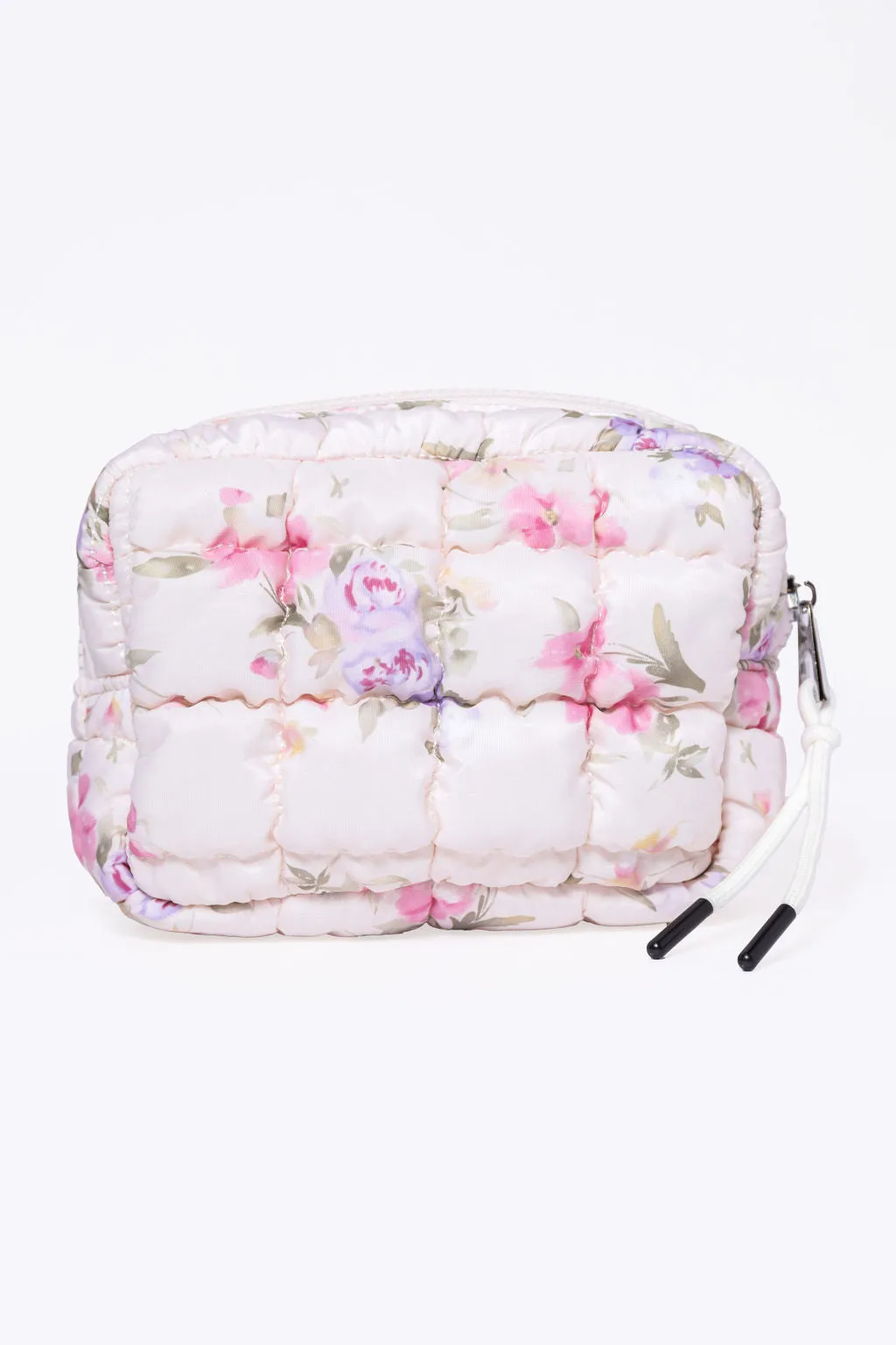 Pink Floral Quilted Puffy Cosmetic Bag SALE