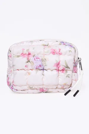 Pink Floral Quilted Puffy Cosmetic Bag SALE