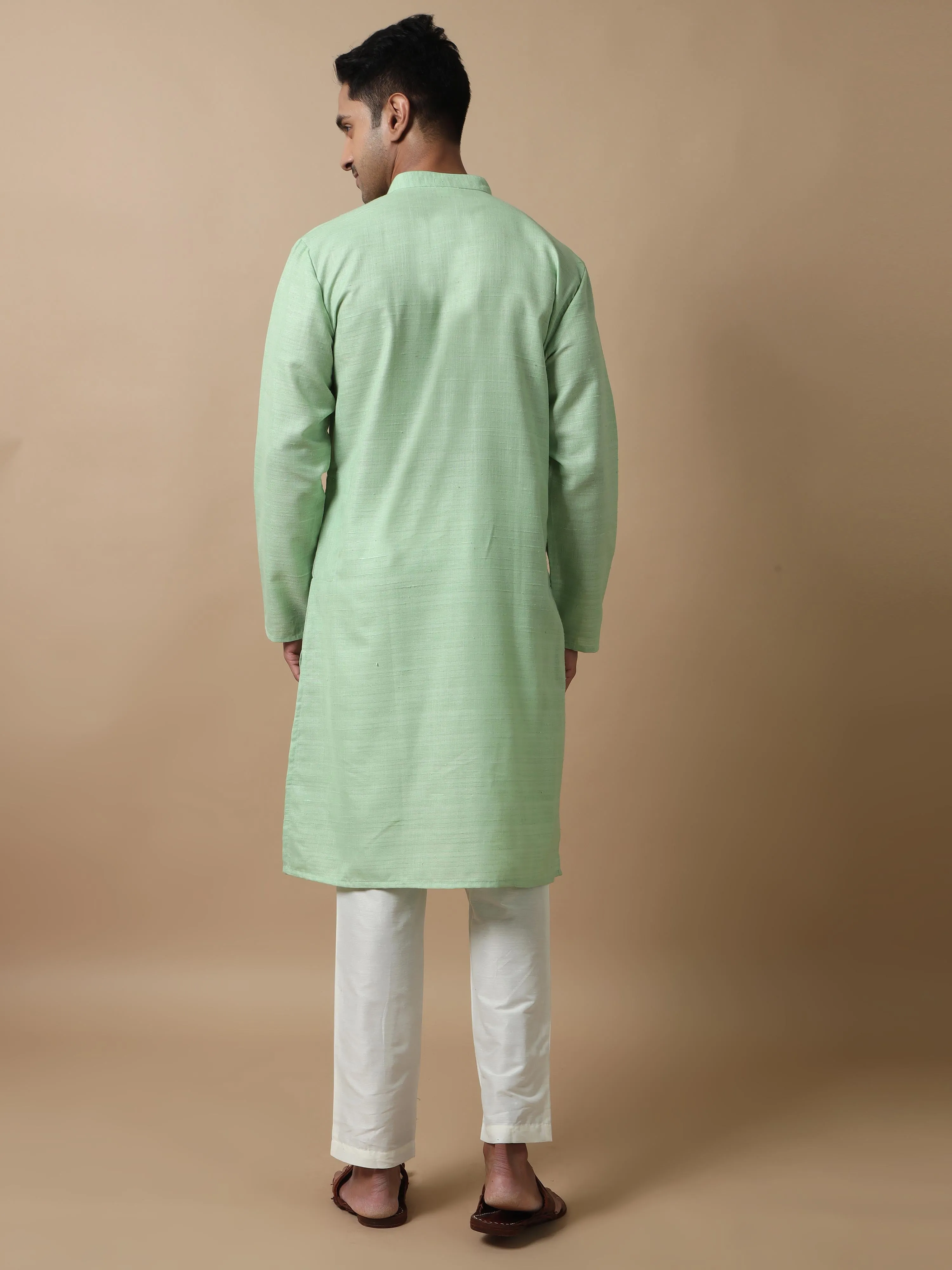 Pista Green Textured Long Kurta