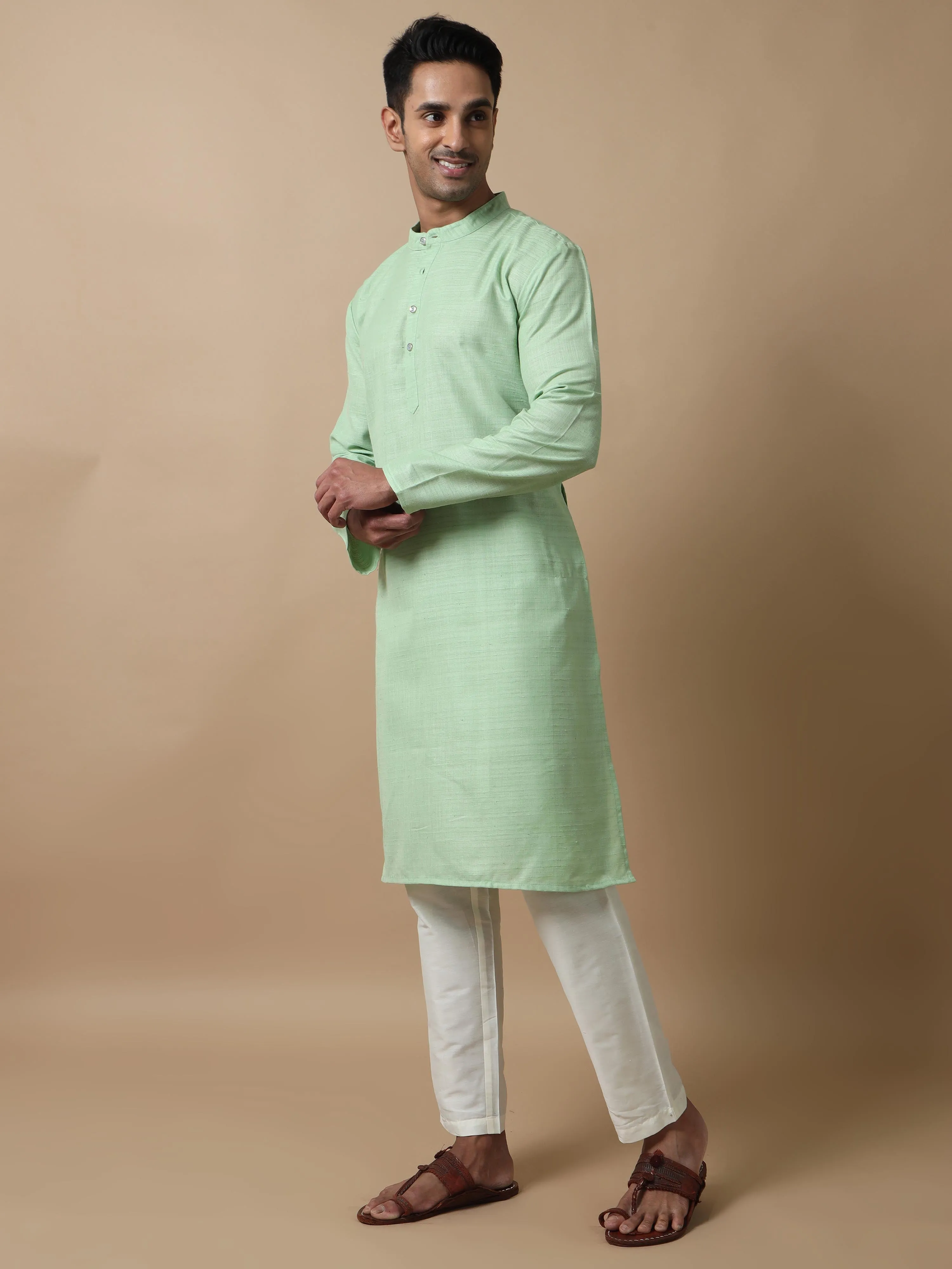 Pista Green Textured Long Kurta