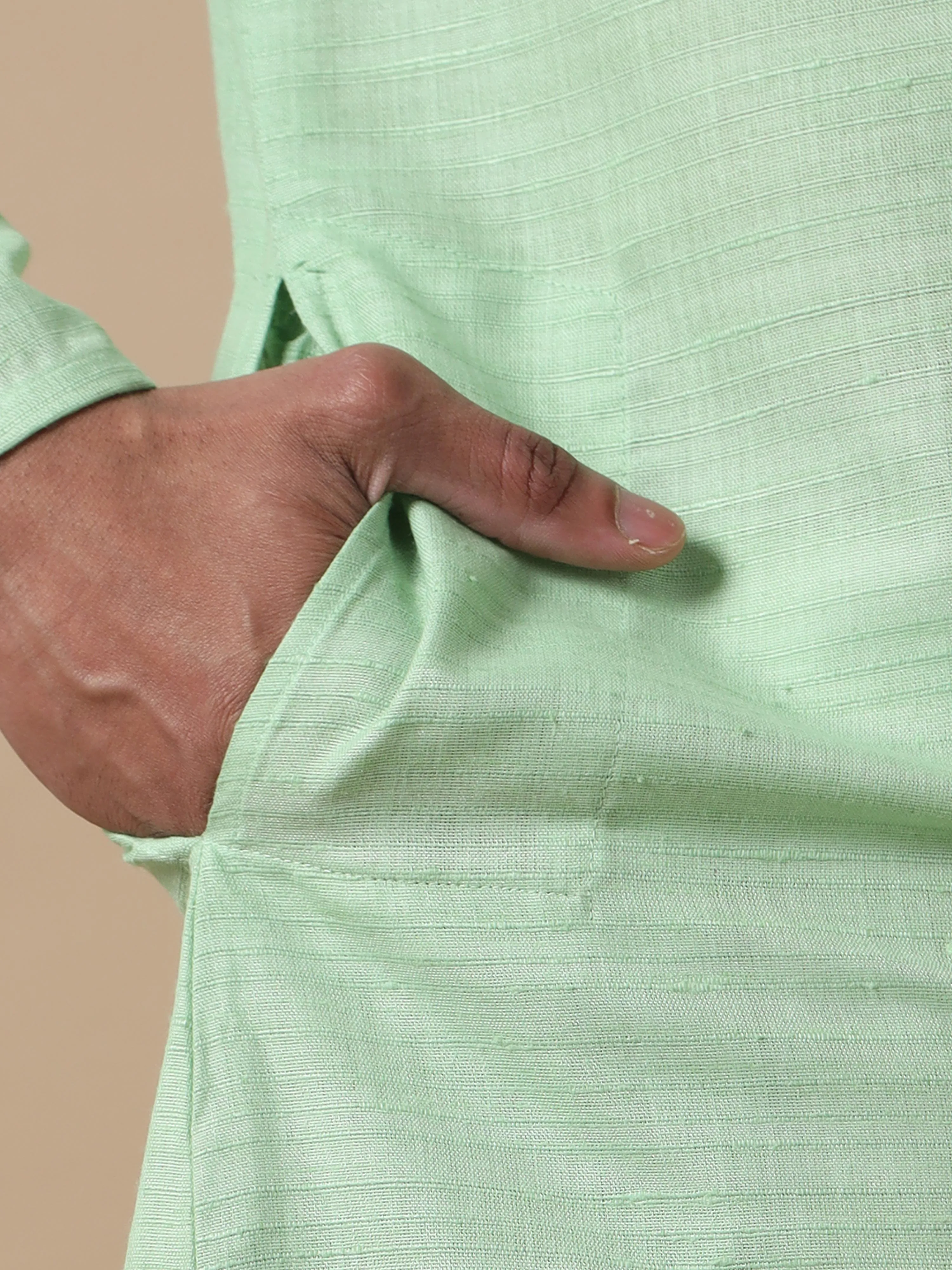Pista Green Textured Long Kurta