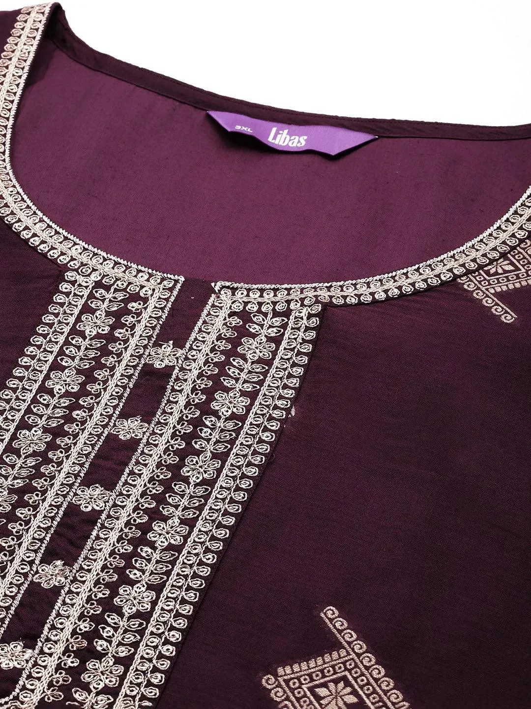 Plus Size Wine Woven Design Chanderi Silk Straight Suit With Dupatta