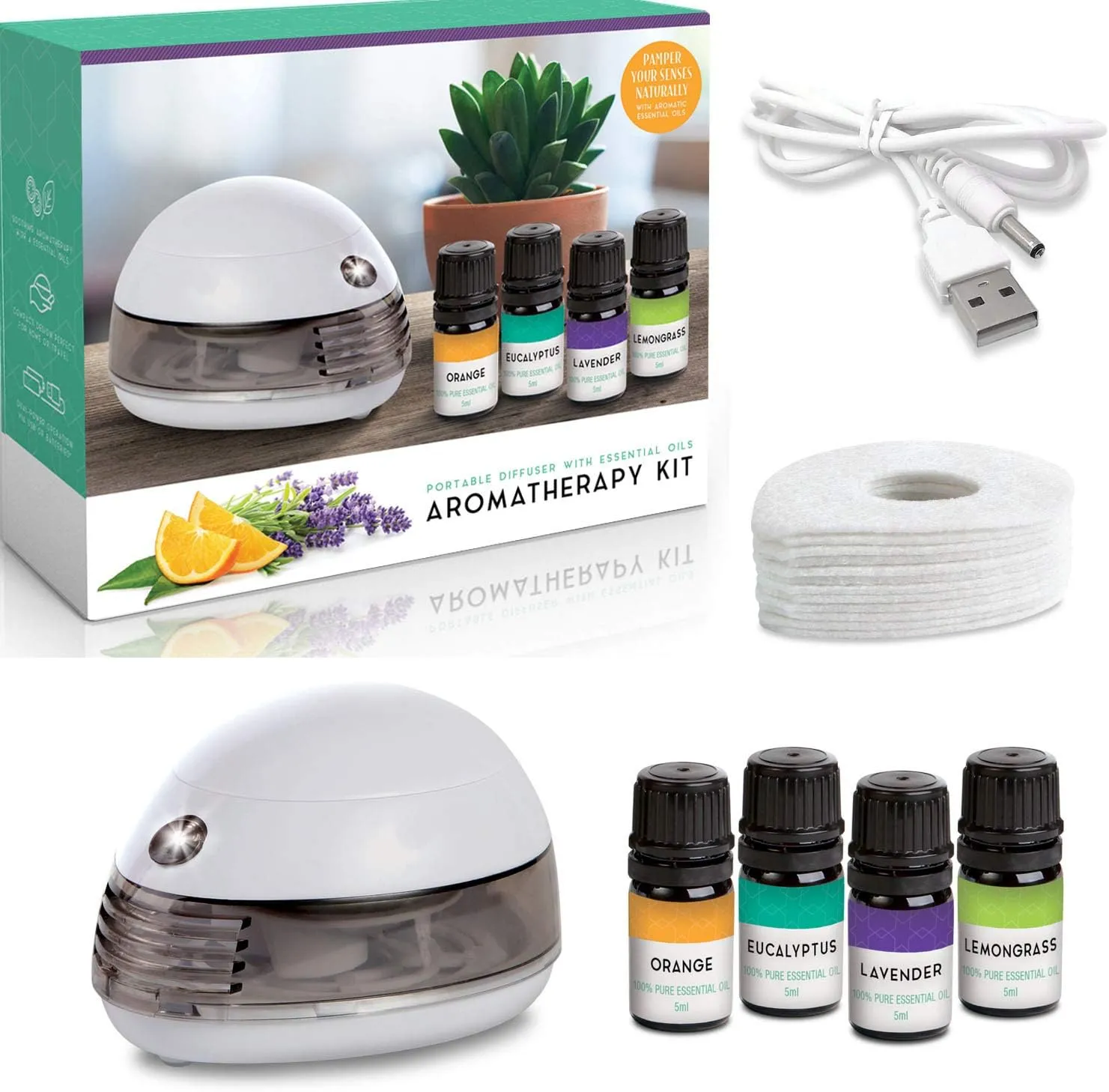 Portable Diffuser with Essential Oils Aromatherapy Kit