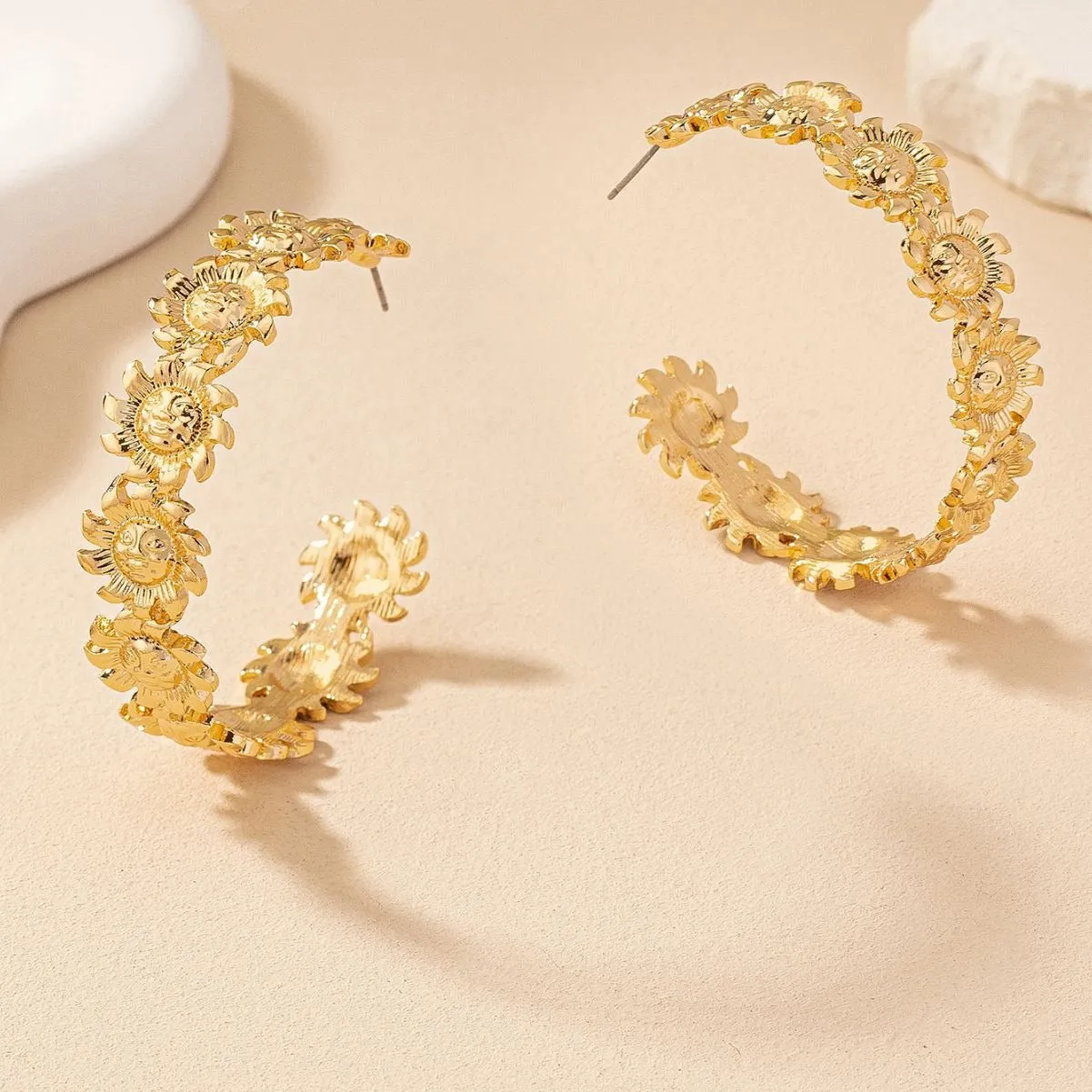 Pre Order:  Retro Exaggerated Sunflower C-Shaped Earrings