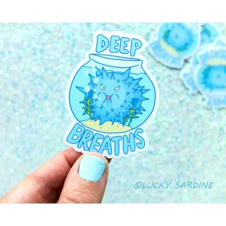 Puffer Fish Funny Deep Breaths Fish Bowl Vinyl Sticker